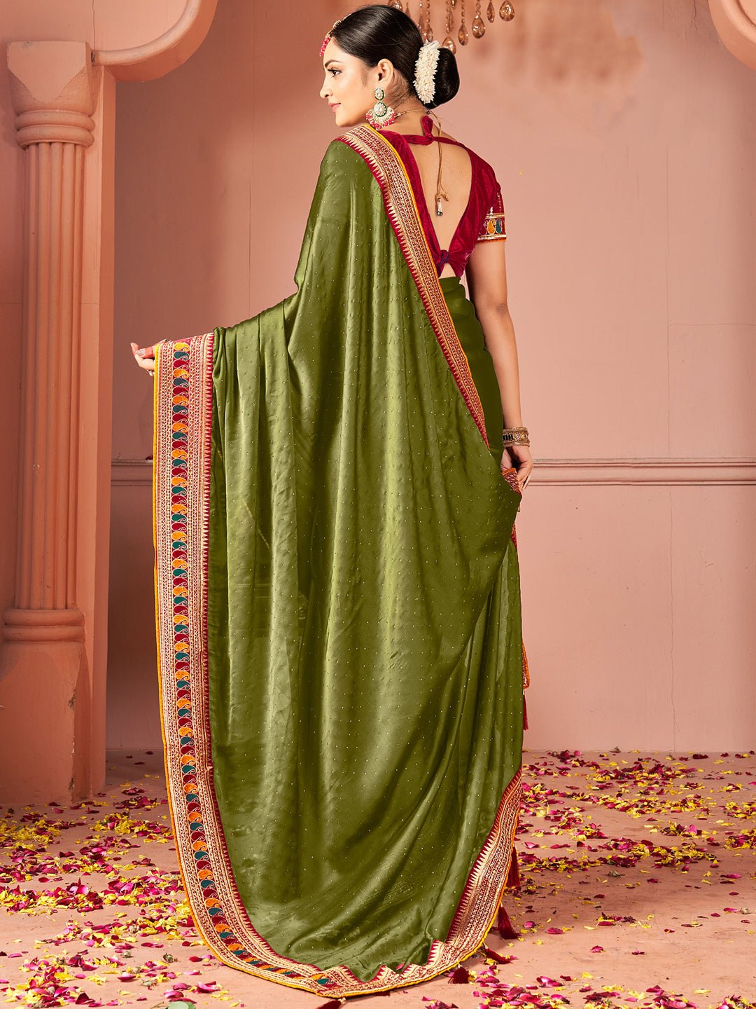 Mehendi Green georgette & Embroidered Border - Ressa