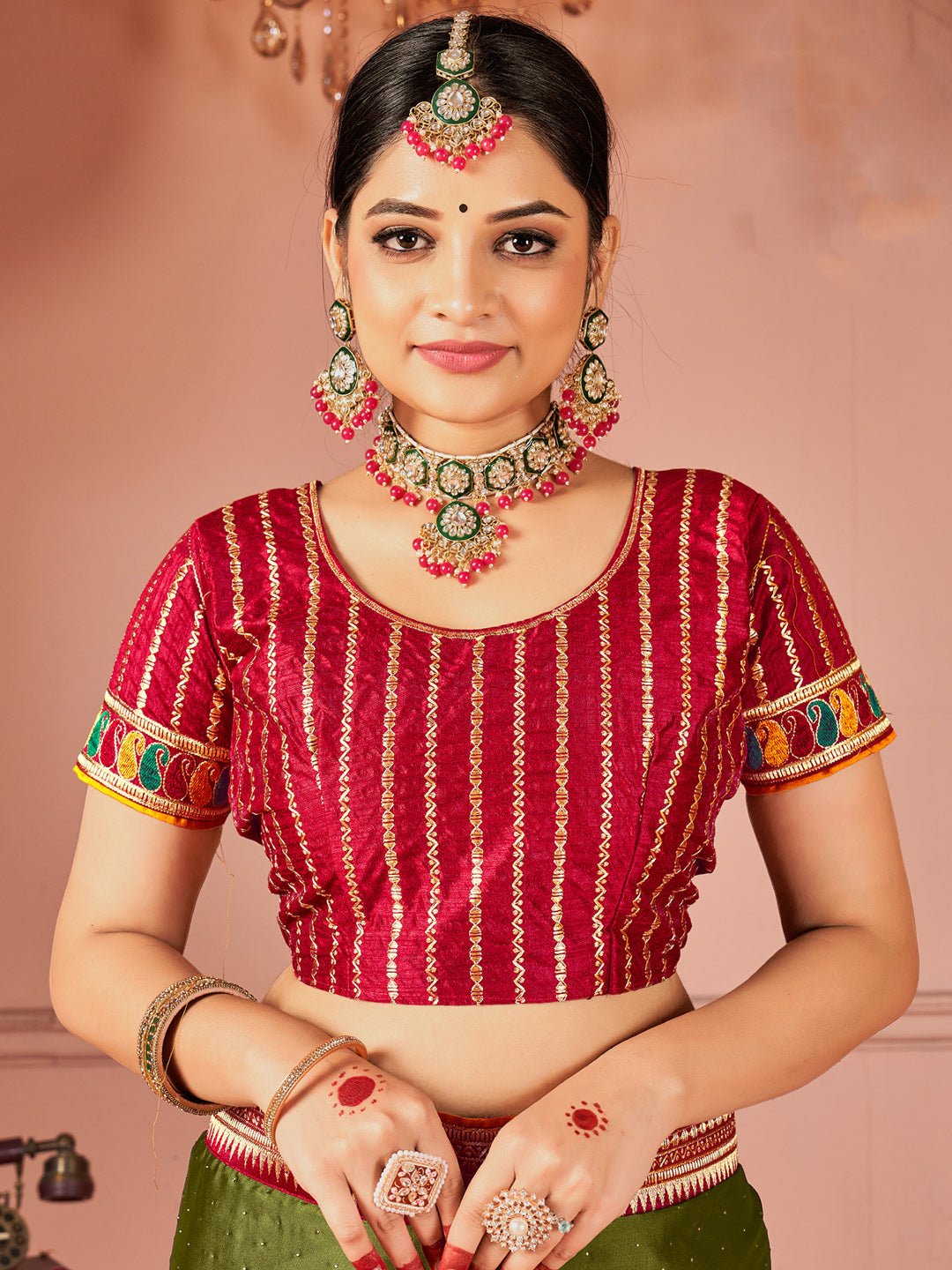 Mehendi Green georgette & Embroidered Border - Ressa