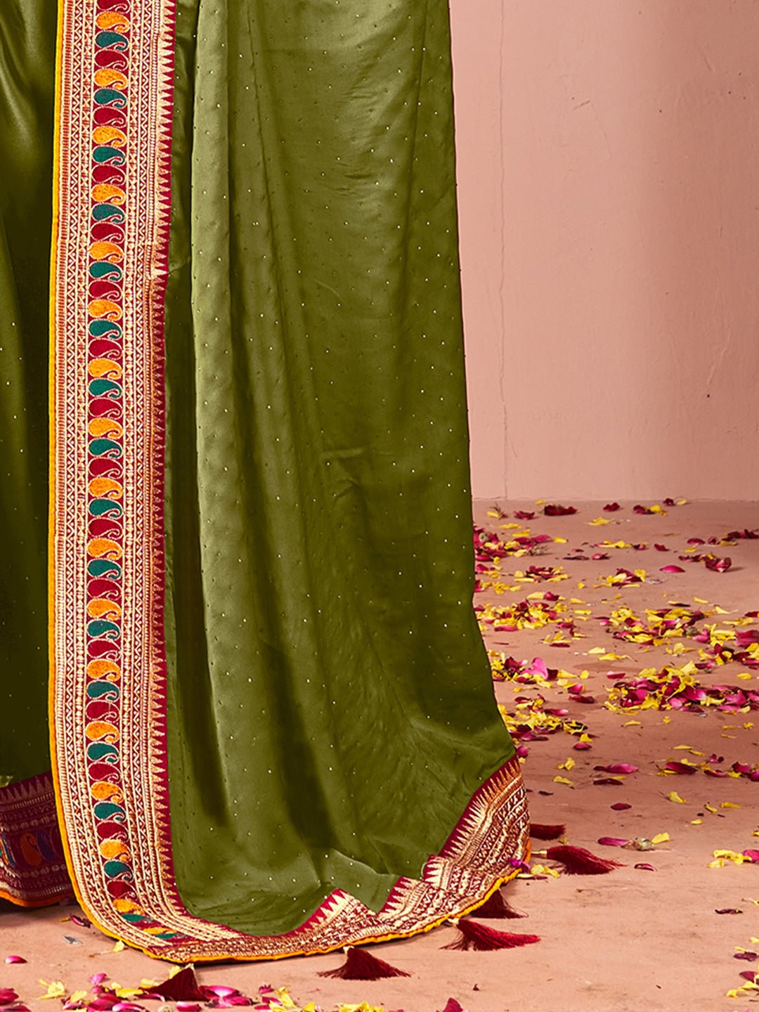 Mehendi Green georgette & Embroidered Border - Ressa