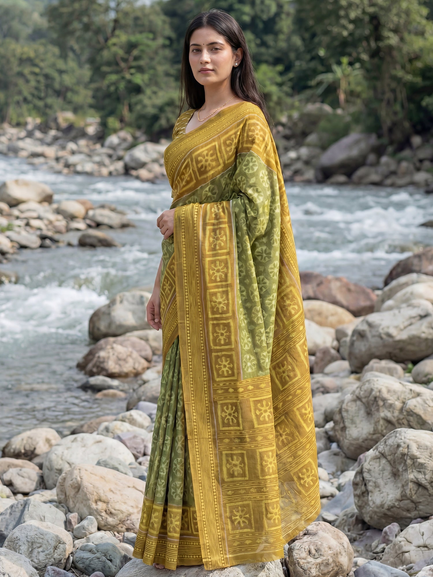 Mehendi Green & Mustard Saree - Ressa
