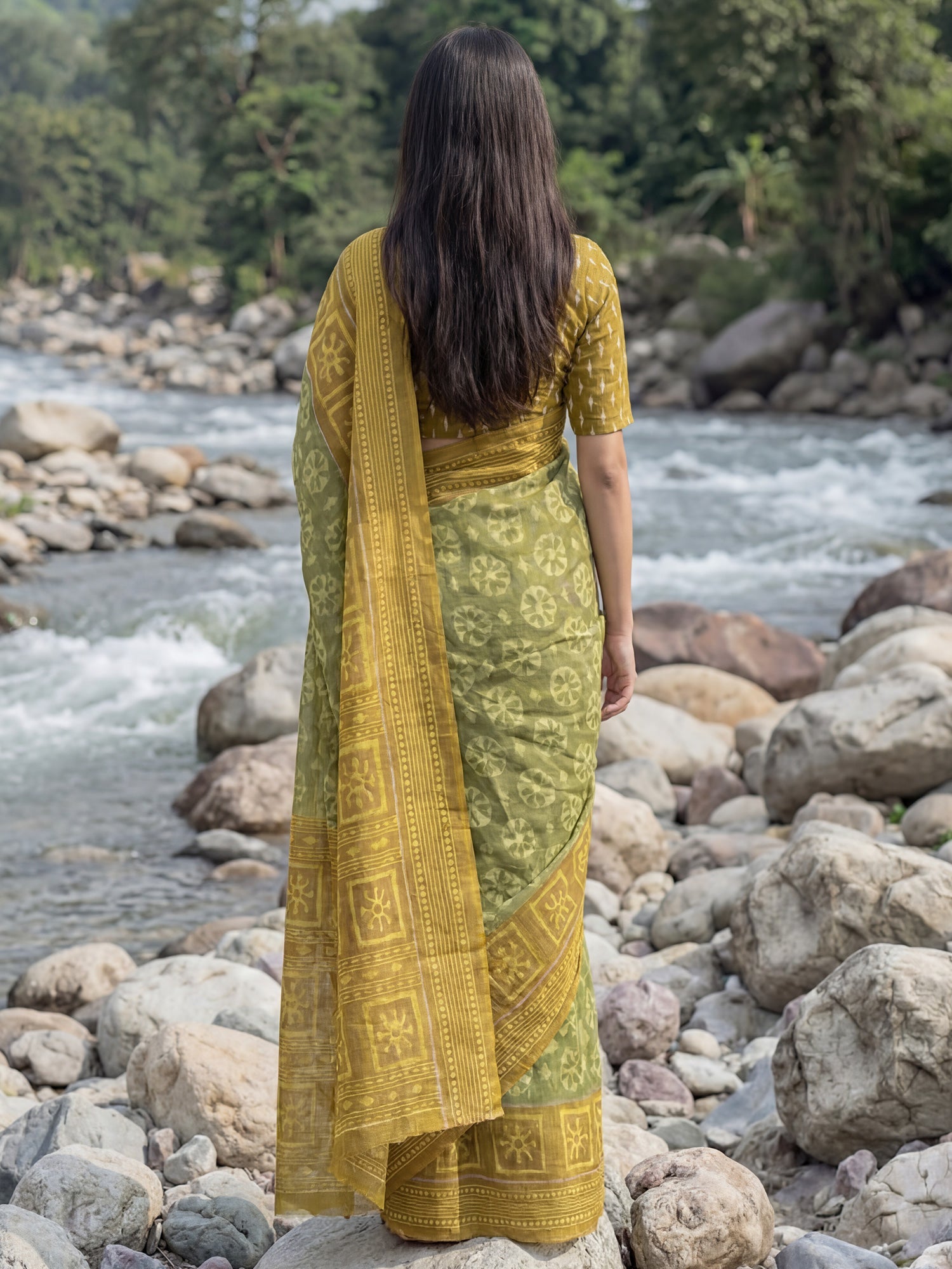 Mehendi Green & Mustard Saree - Ressa