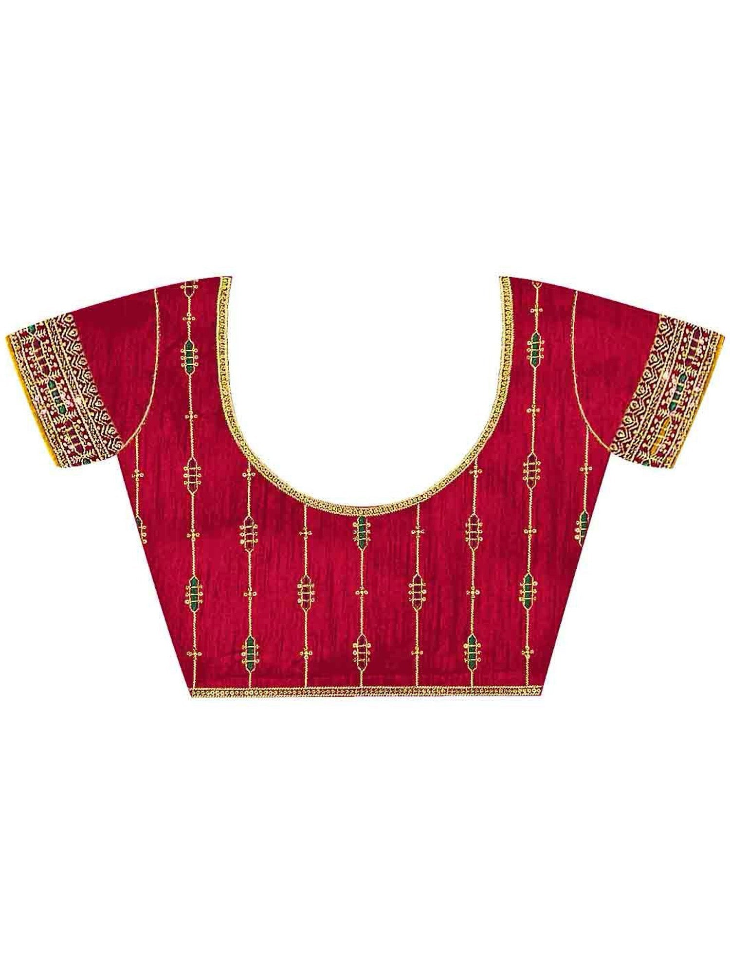 Mehndi Green Silk Saree with Red Embroidered Blouse - Ressa