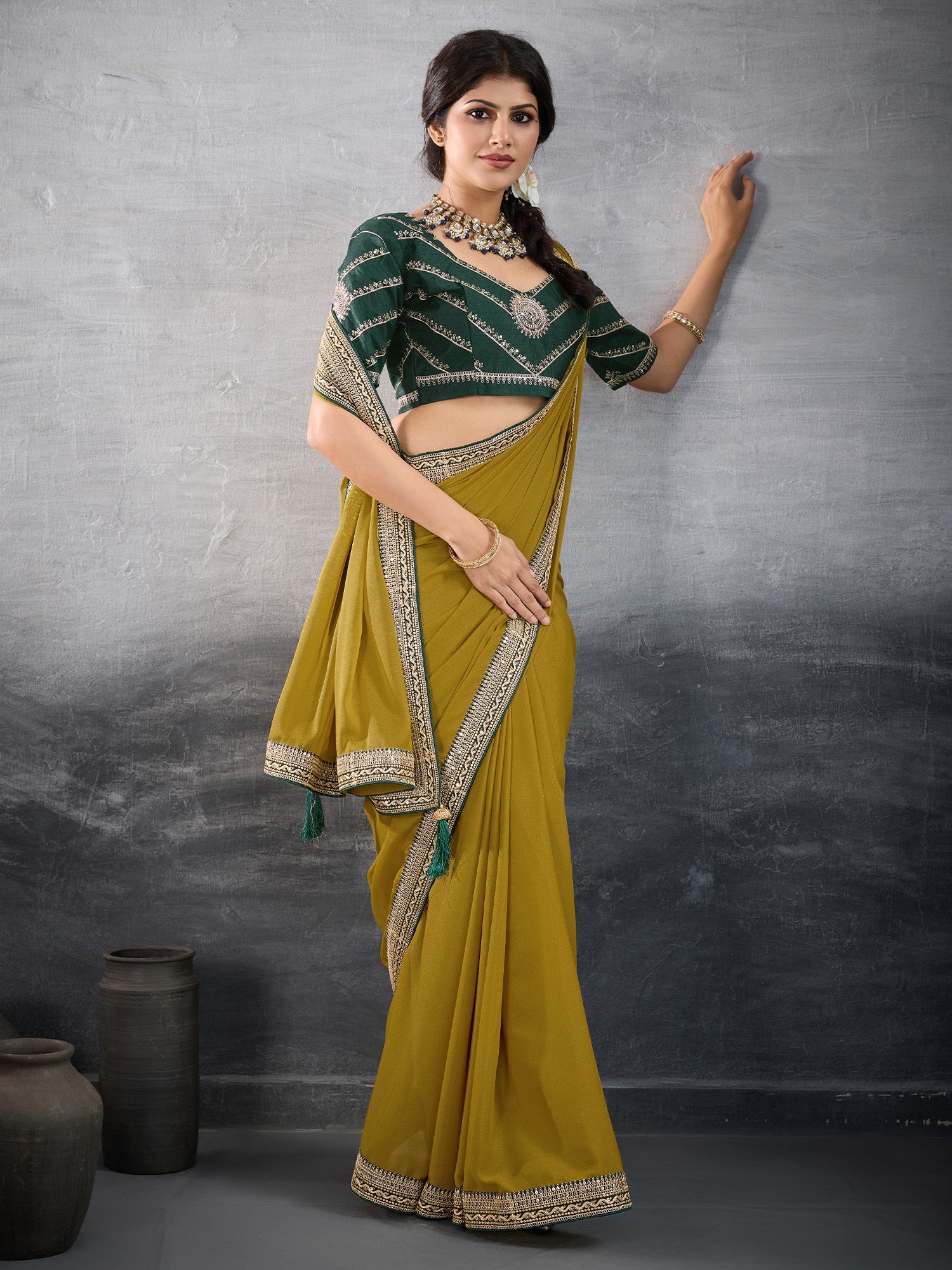 Mehr Mustard Yellow Georgette Saree - Ressa