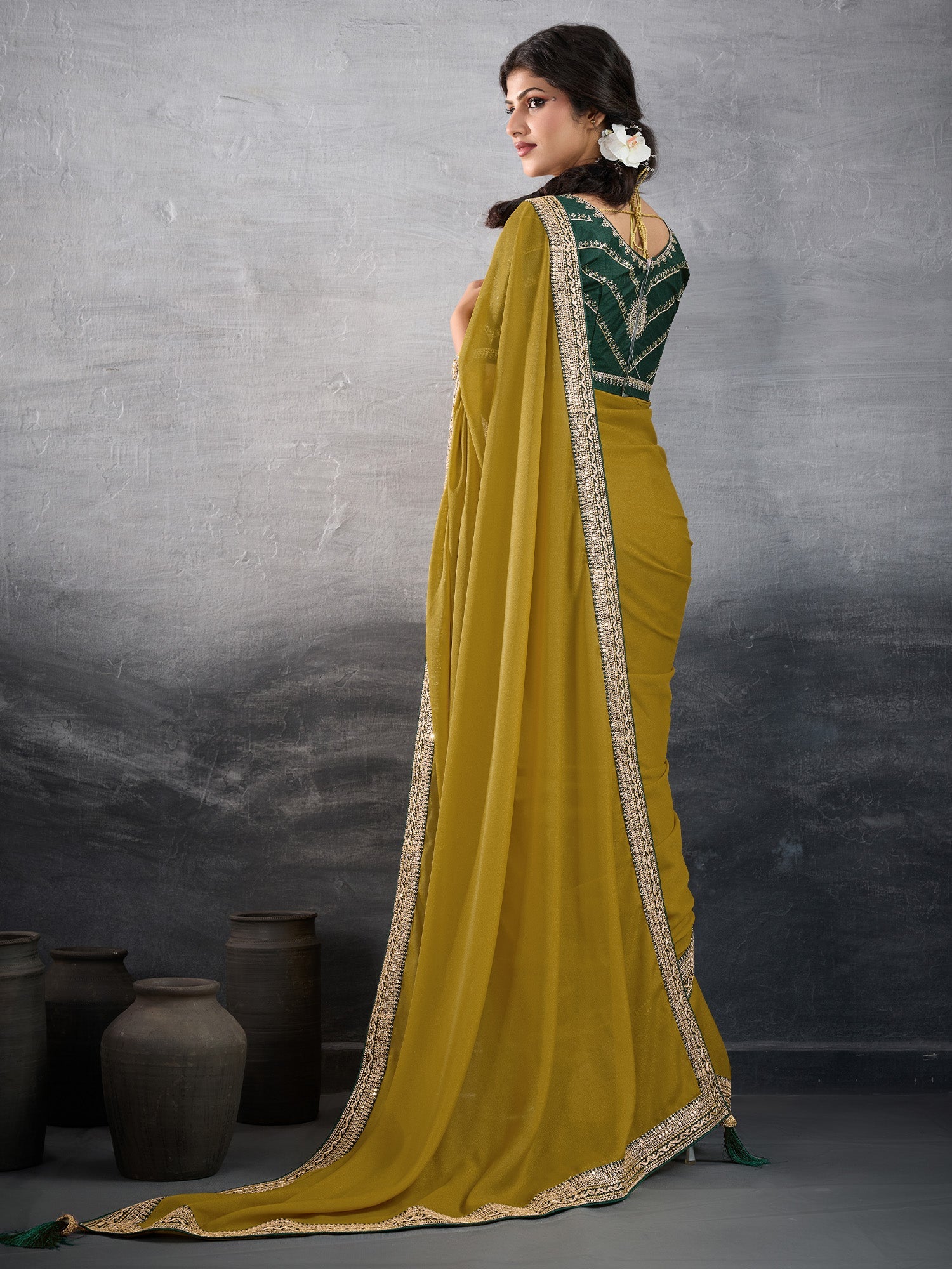 Mehr Mustard Yellow Georgette Saree - Ressa