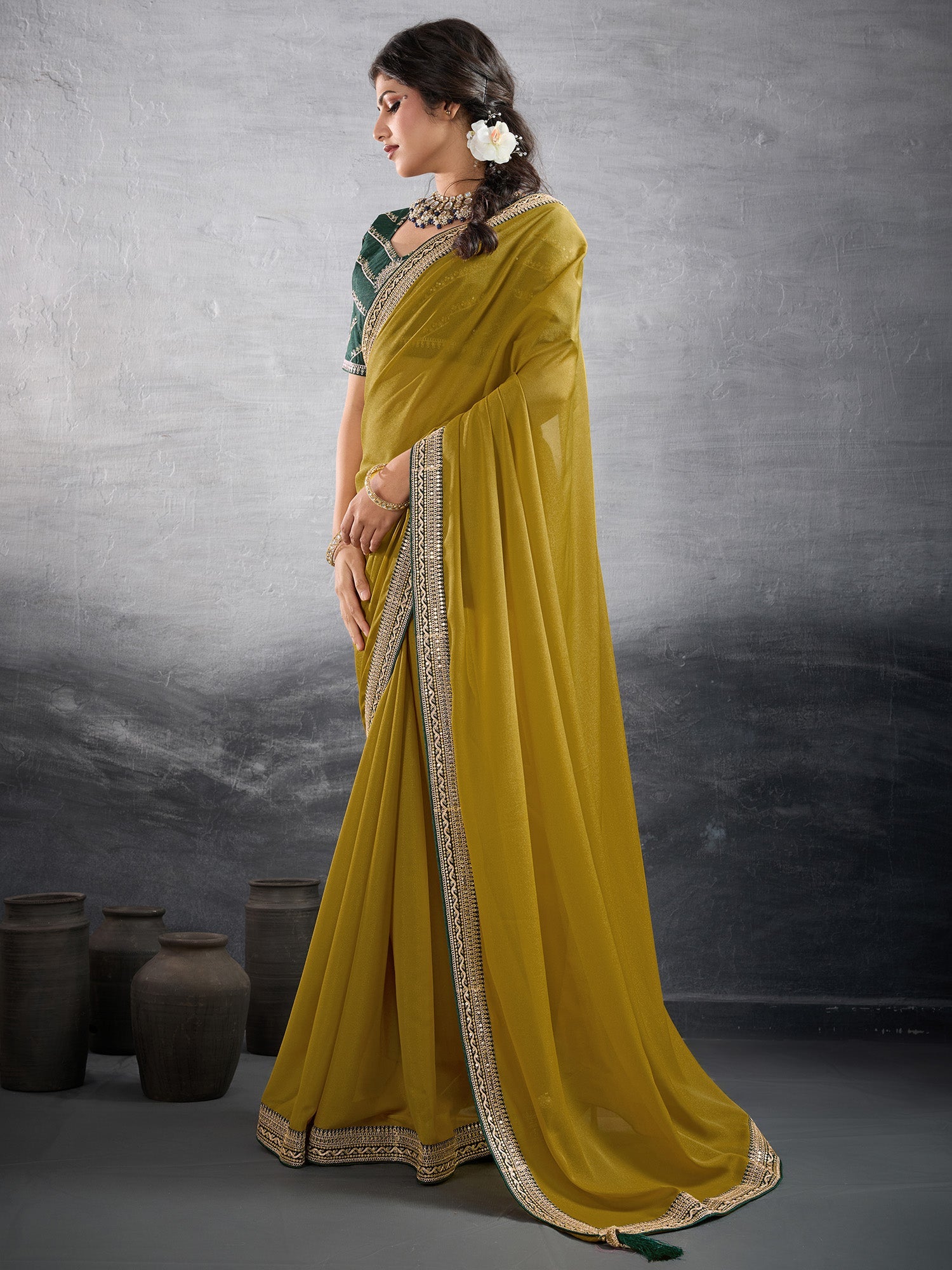 Mehr Mustard Yellow Georgette Saree - Ressa