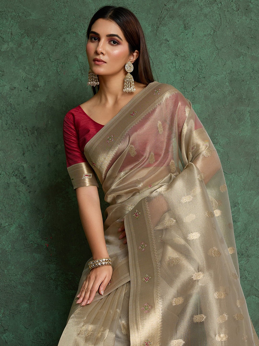 Metalic Gold Tissue Silk Floral Saree - Ressa