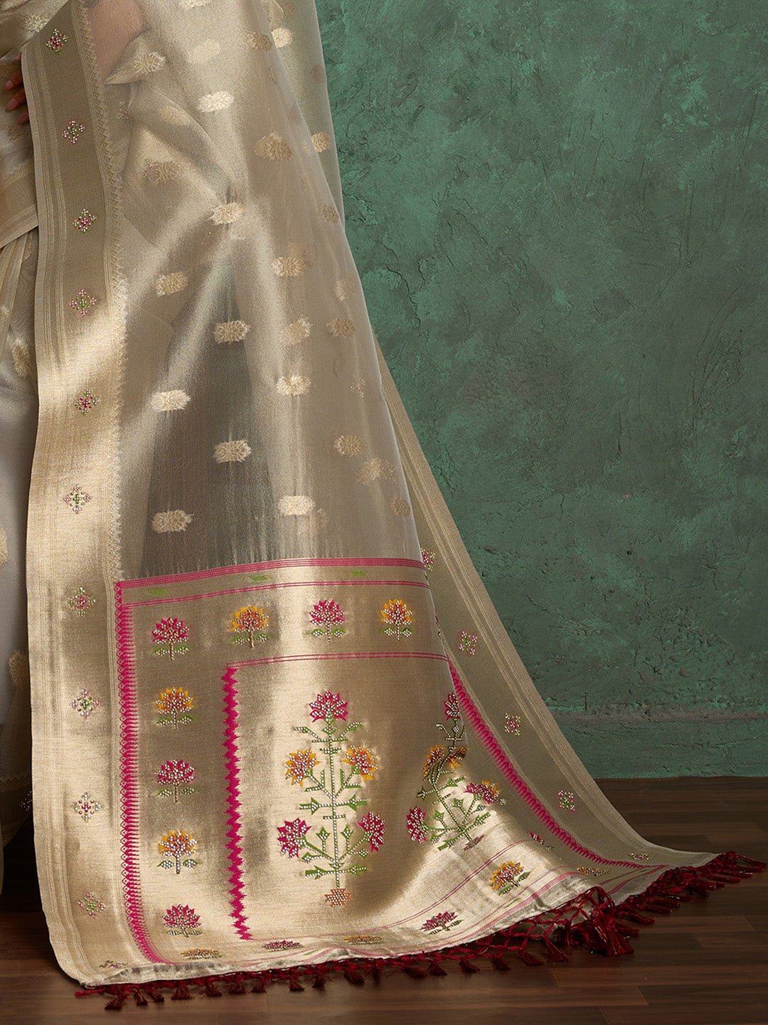 Metalic Gold Tissue Silk Floral Saree - Ressa