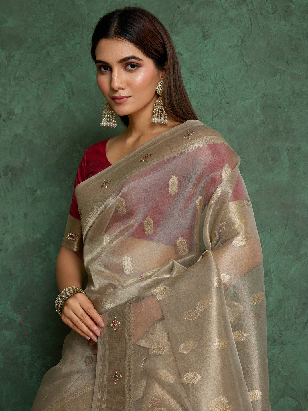Metalic Gold Tissue Silk Floral Saree - Ressa