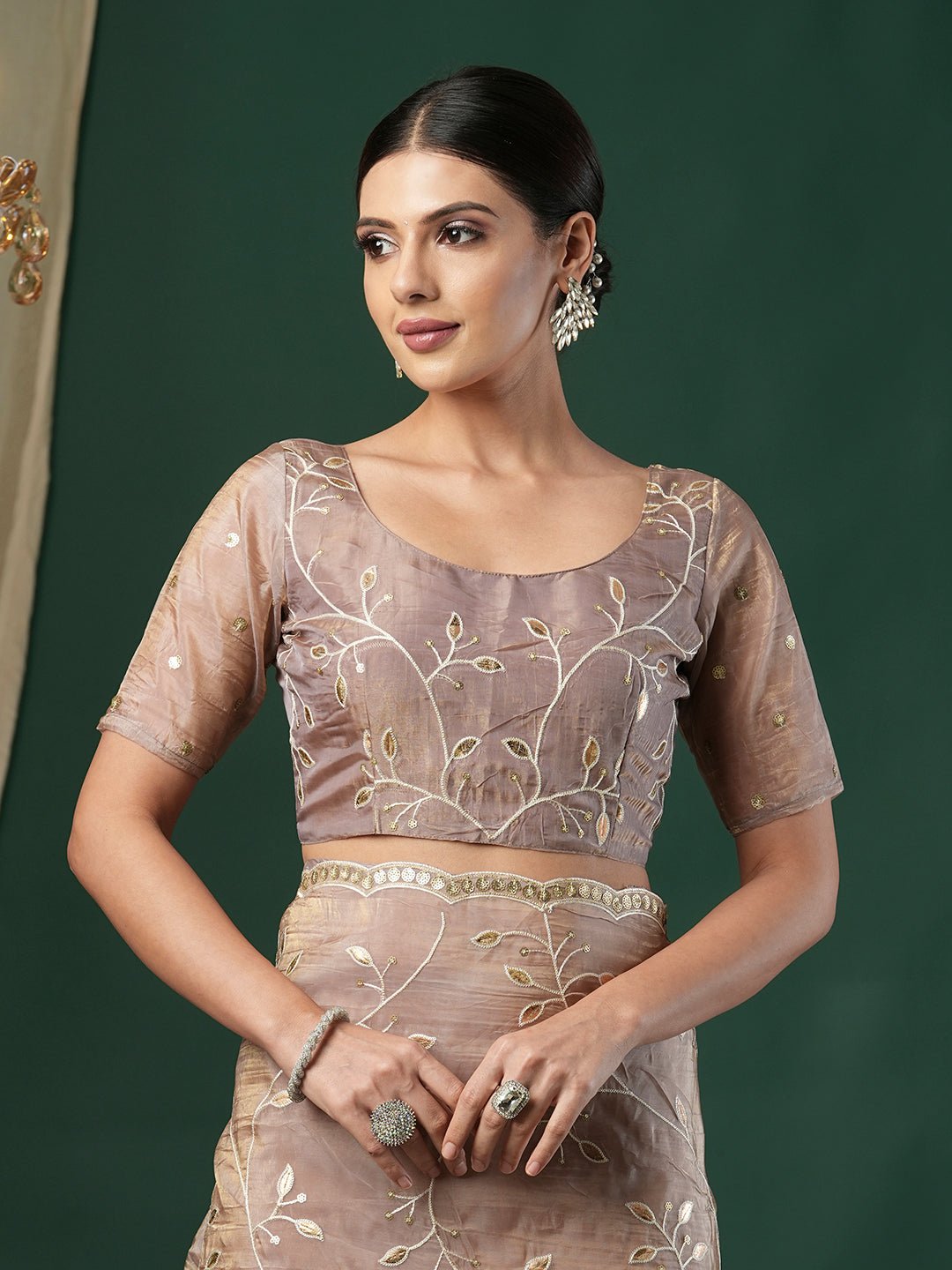 Metalic Grey Tissue Modern Saree - Ressa