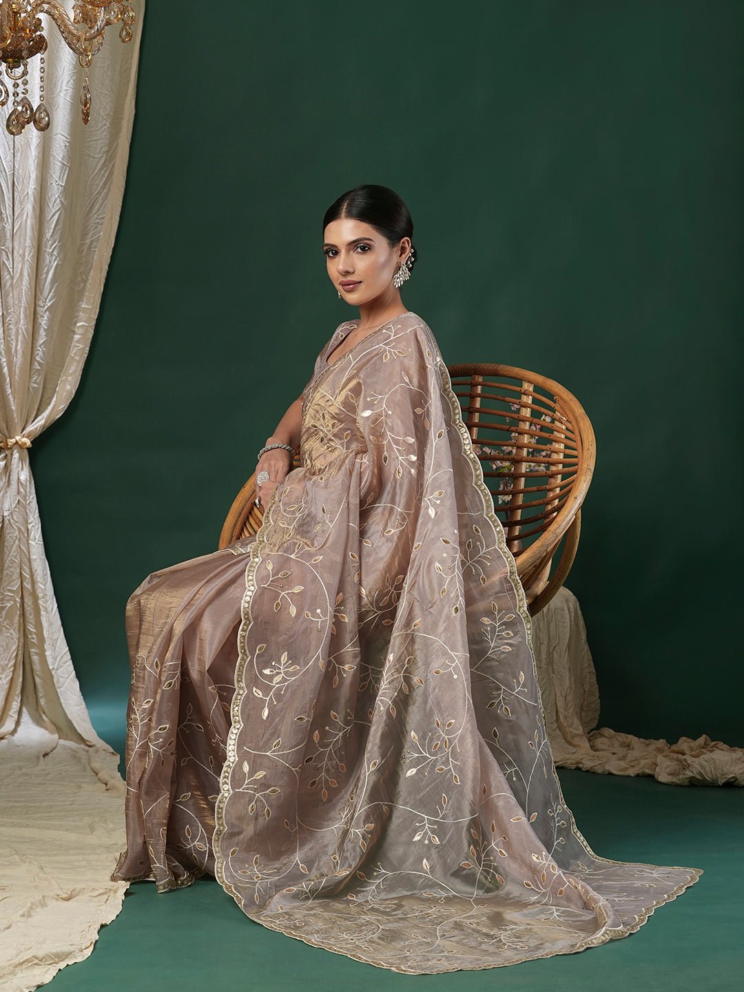 Metalic Grey Tissue Modern Saree - Ressa