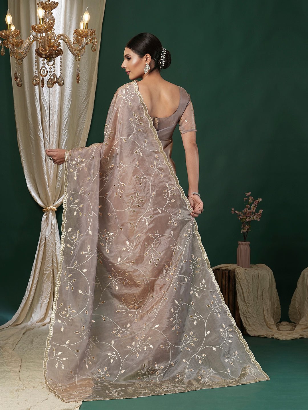 Metalic Grey Tissue Modern Saree - Ressa