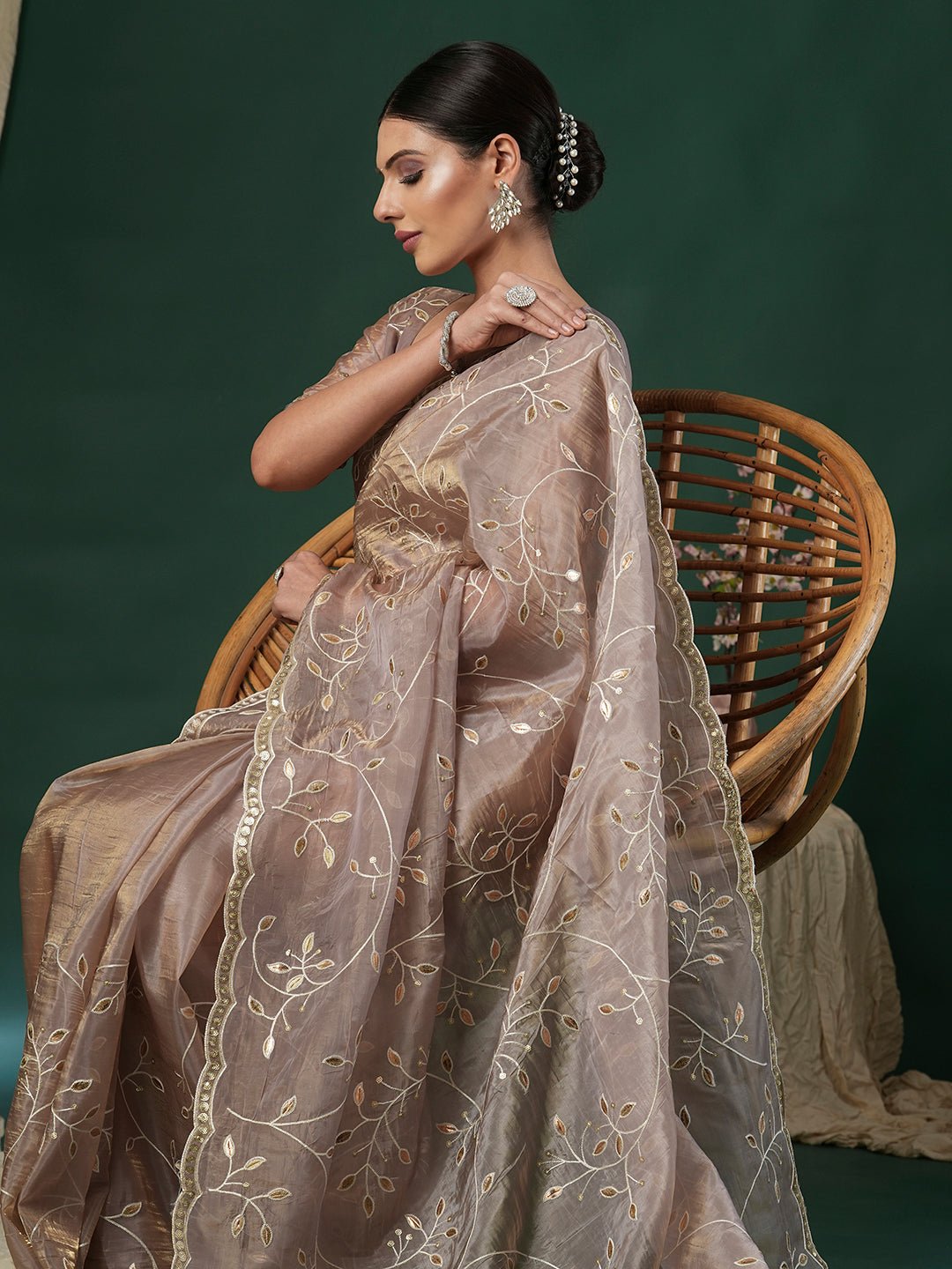 Metalic Grey Tissue Modern Saree - Ressa