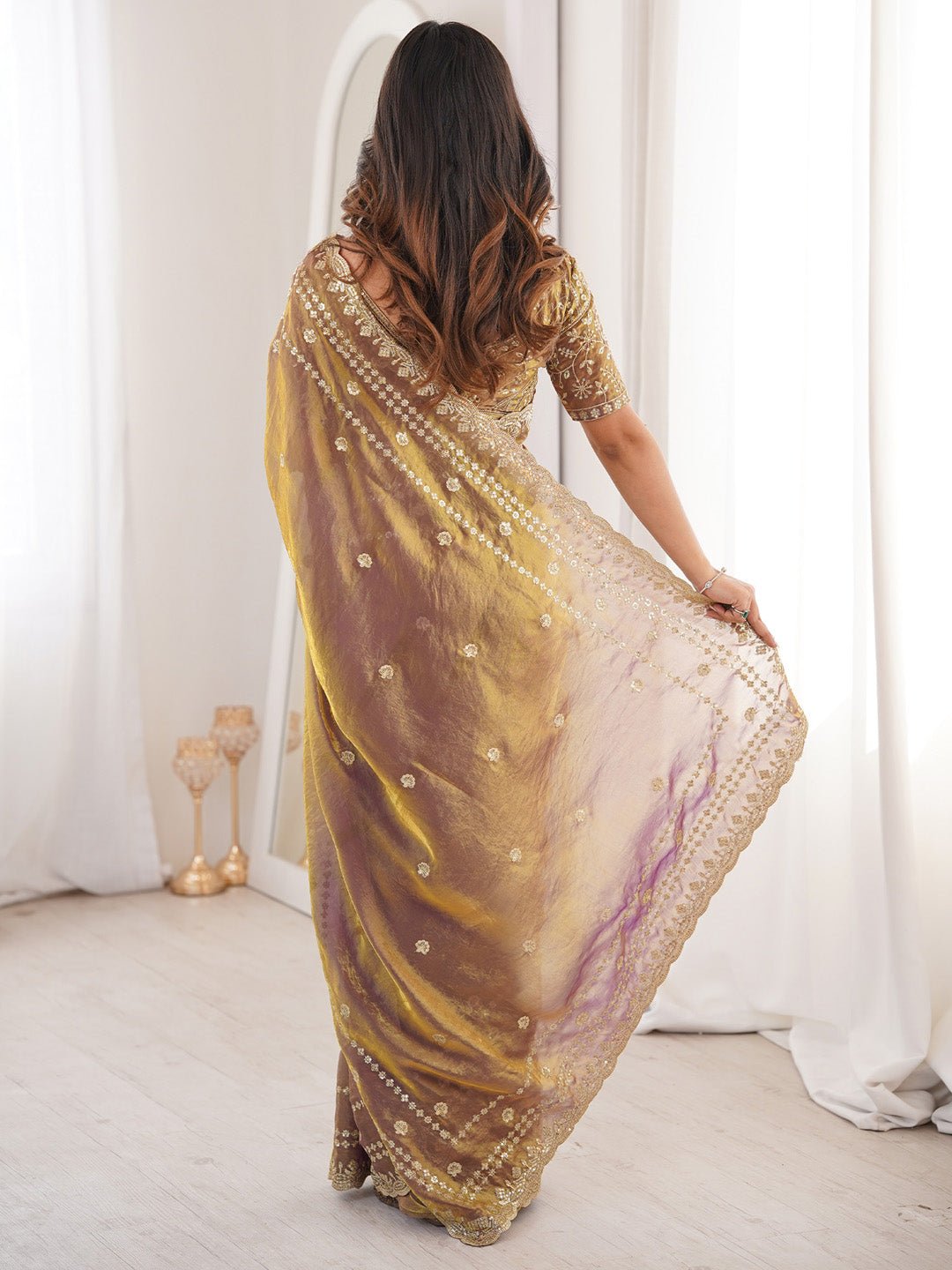 Metalic Satin Emblished Party Wear Saree - Ressa