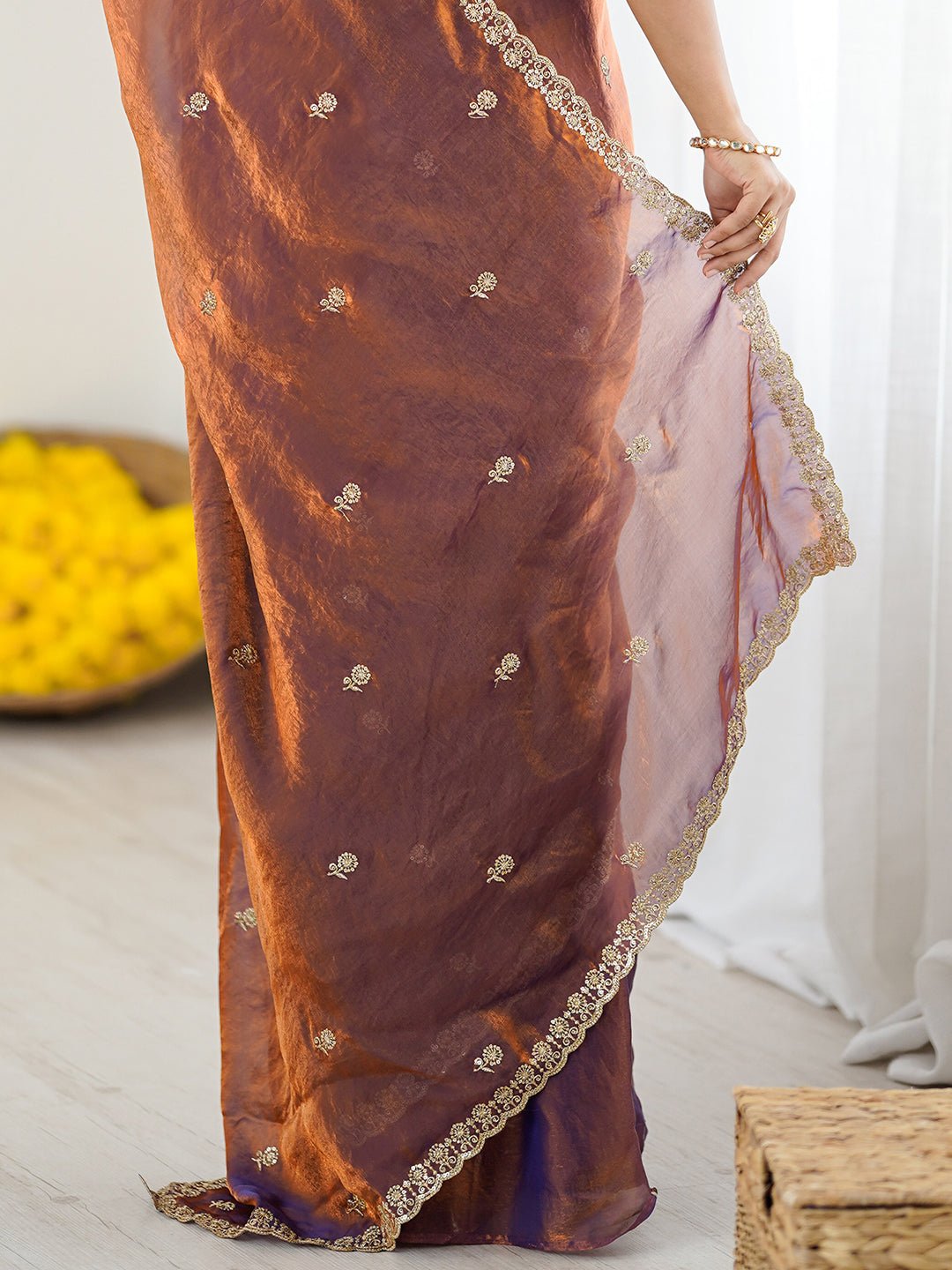 Metalic Satin Emblished Party Wear Saree - Ressa