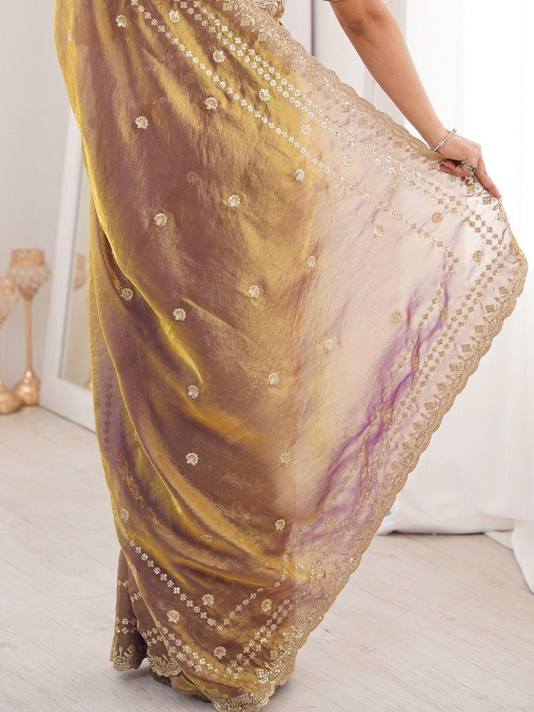 Metalic Satin Emblished Party Wear Saree - Ressa