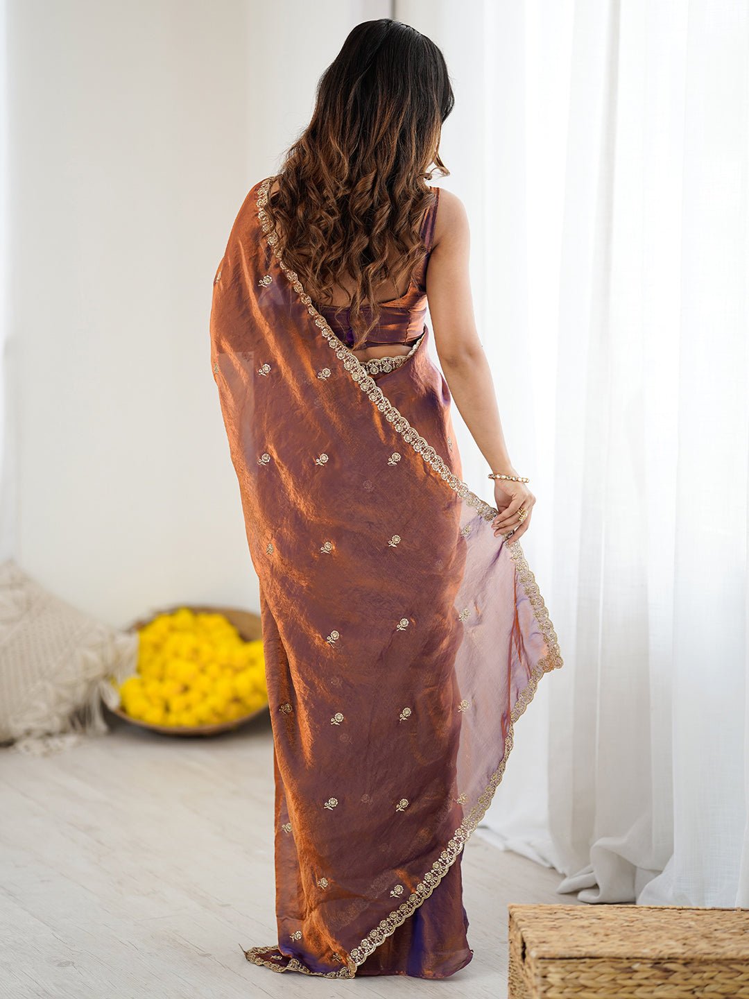 Metalic Satin Emblished Party Wear Saree - Ressa