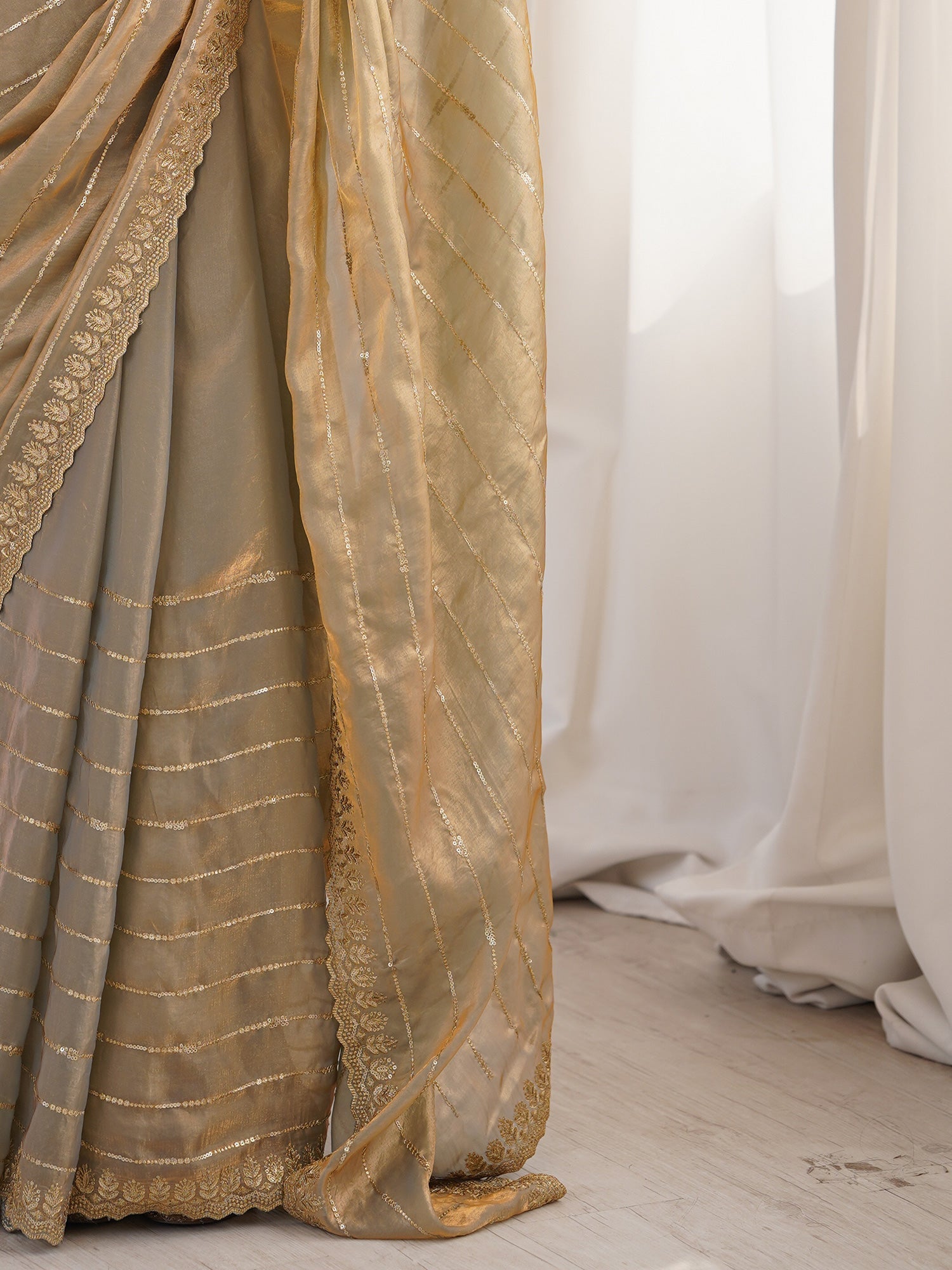 Metallic Beige & Gold Saree - Ressa