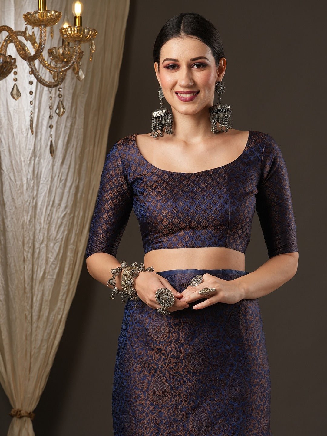 Metallic Blue Silk Saree with Traditional Zari Weave - Ressa