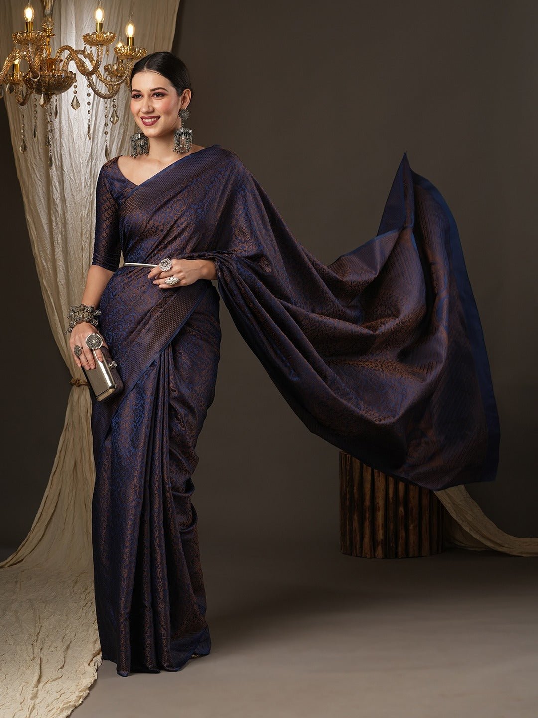 Metallic Blue Silk Saree with Traditional Zari Weave - Ressa