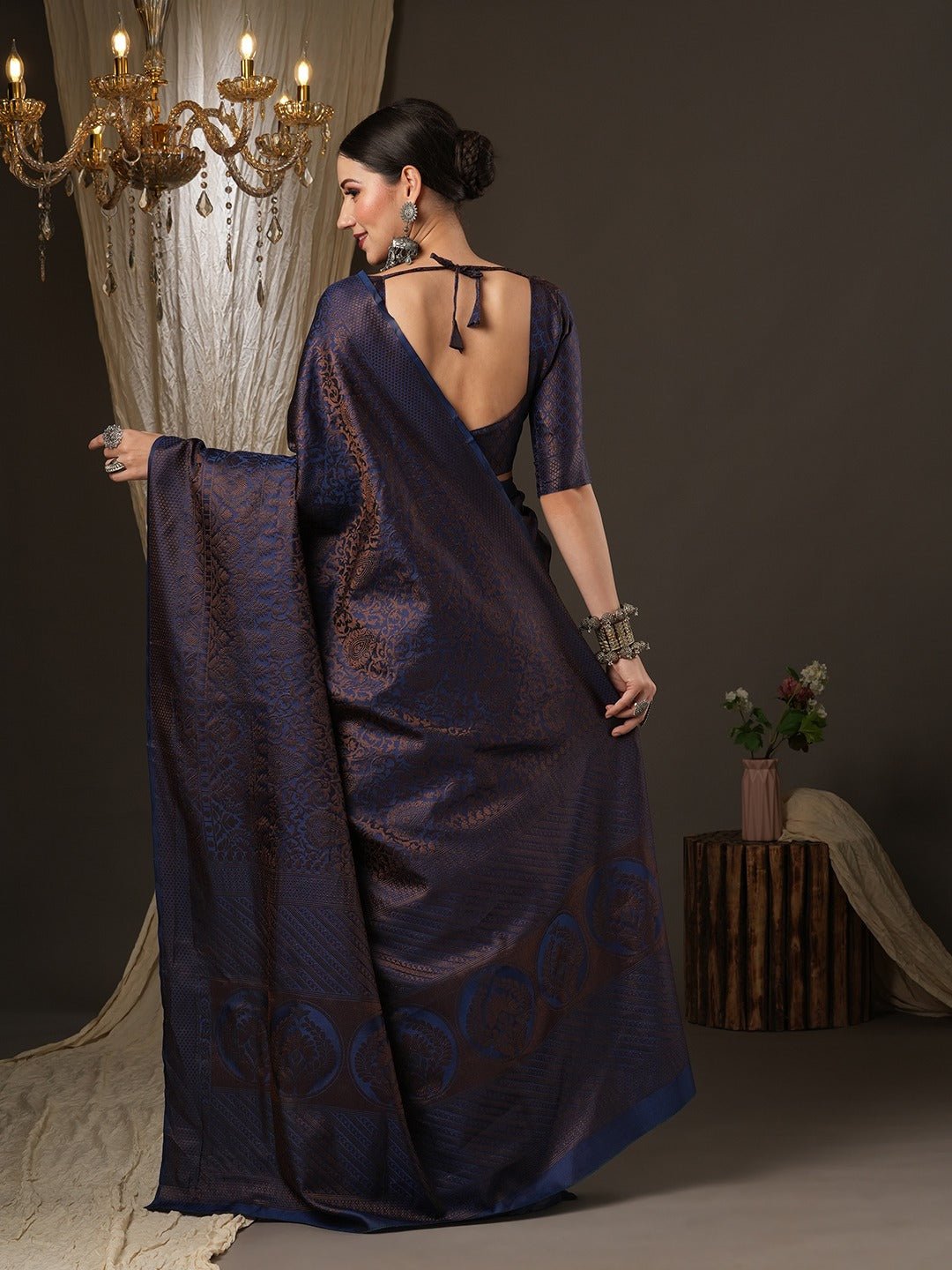 Metallic Blue Silk Saree with Traditional Zari Weave - Ressa