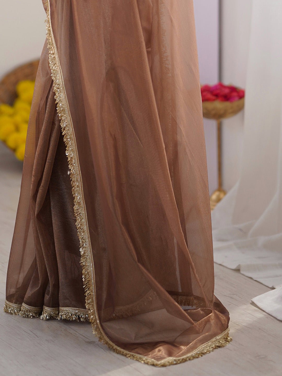 Metallic Bronze Organza Saree - Ressa