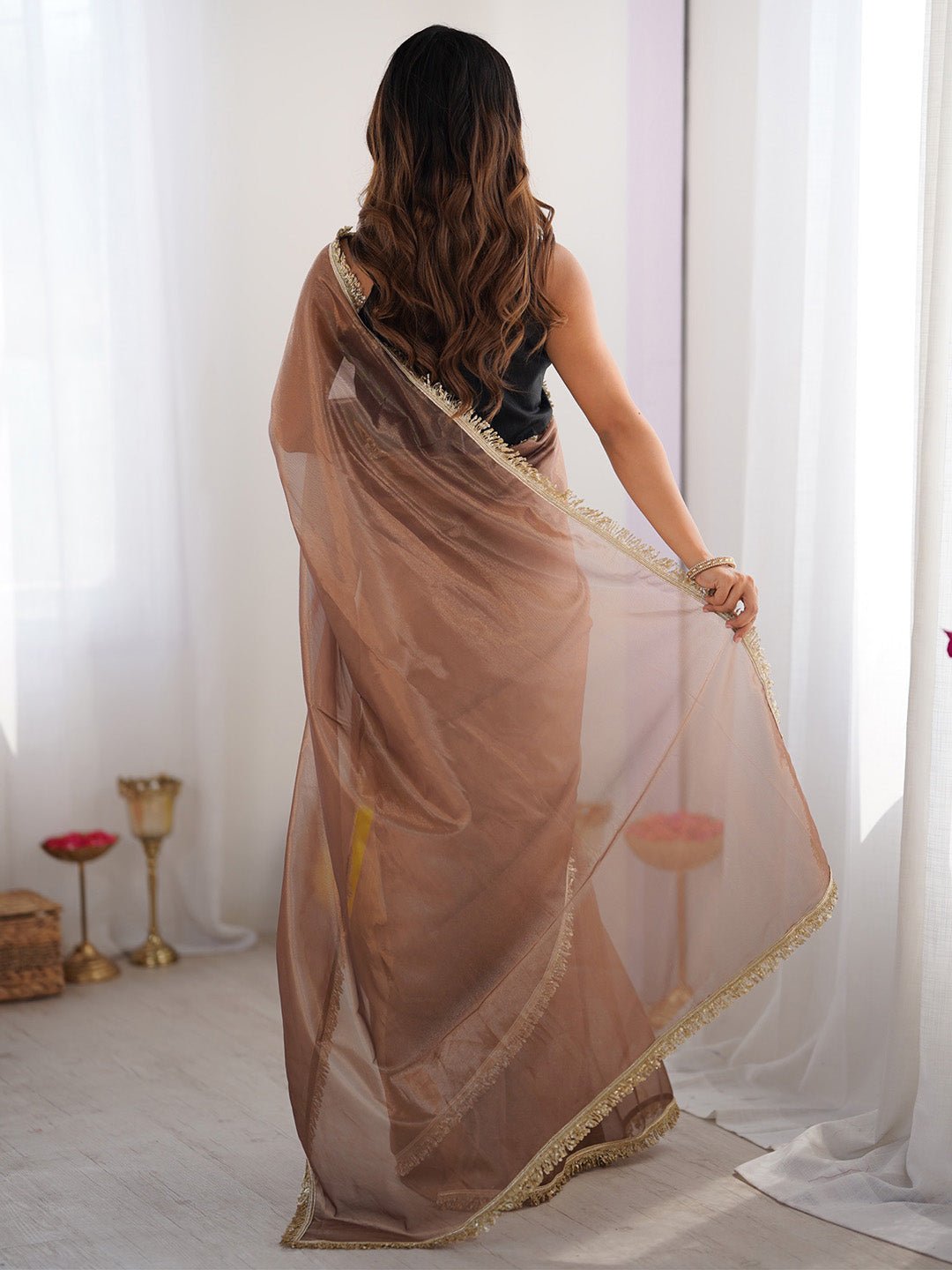 Metallic Bronze Organza Saree - Ressa