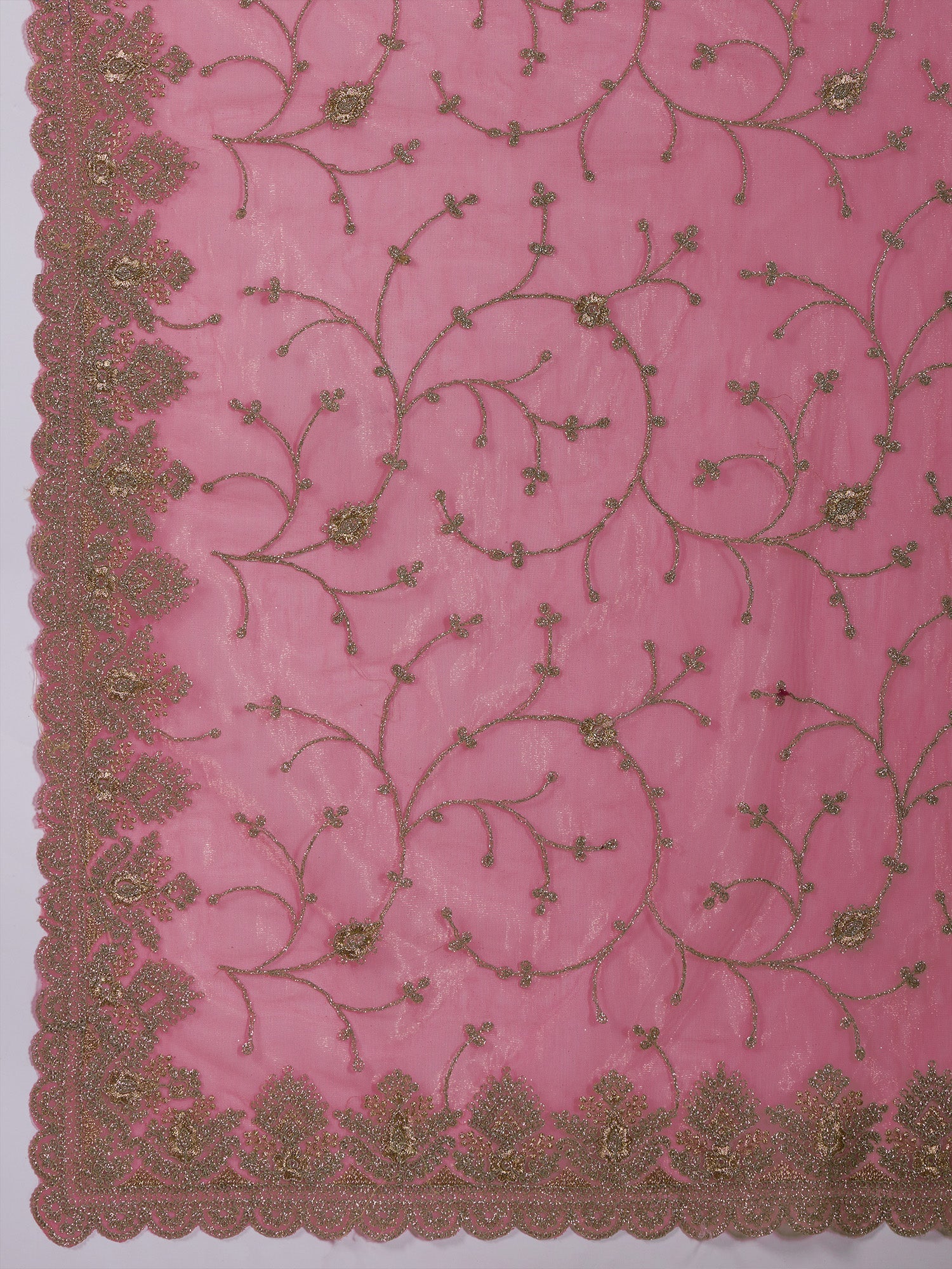 Metallic Pink Super Net Embroidered Saree - Ressa
