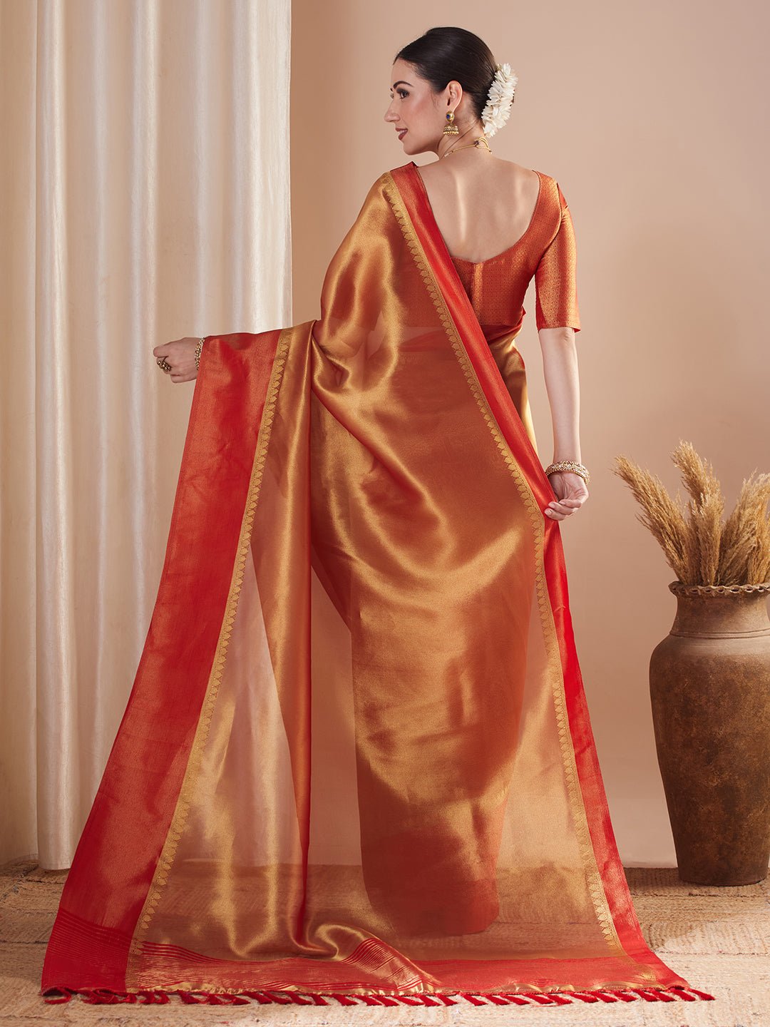 Metallic Red Zari Weave Banarasi Silk Saree - Ressa