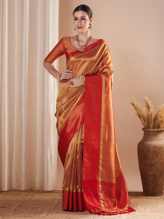 Metallic Red Zari Weave Banarasi Silk Saree - Ressa