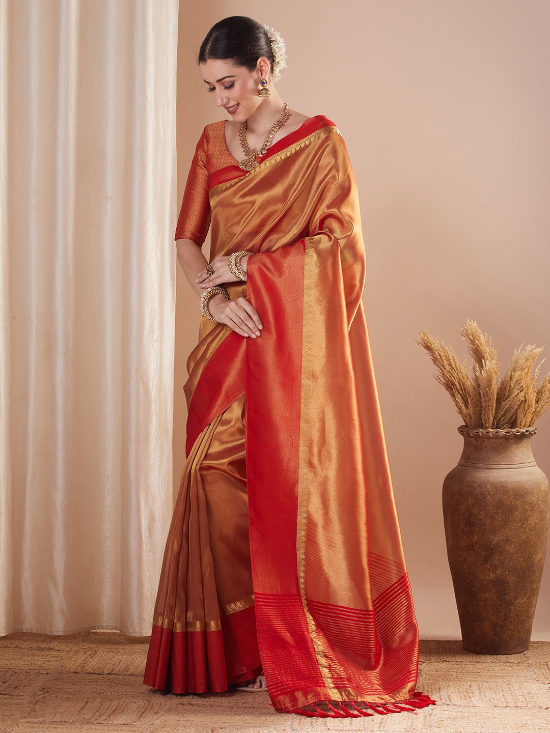 Metallic Red Zari Weave Banarasi Silk Saree - Ressa