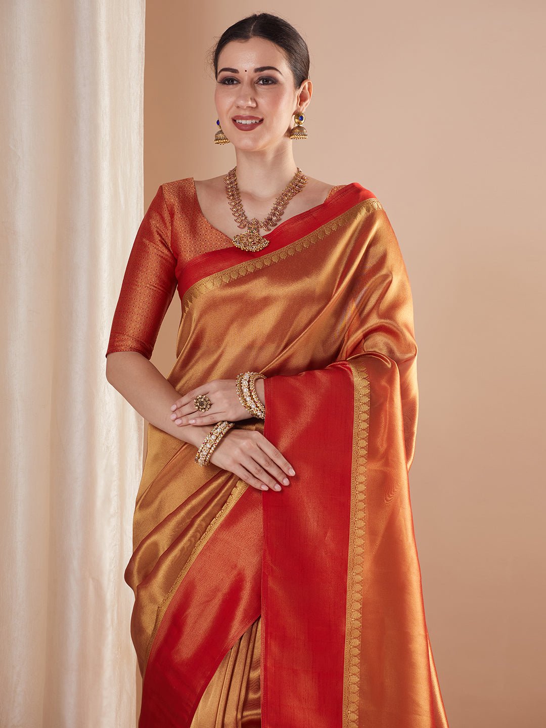 Metallic Red Zari Weave Banarasi Silk Saree - Ressa
