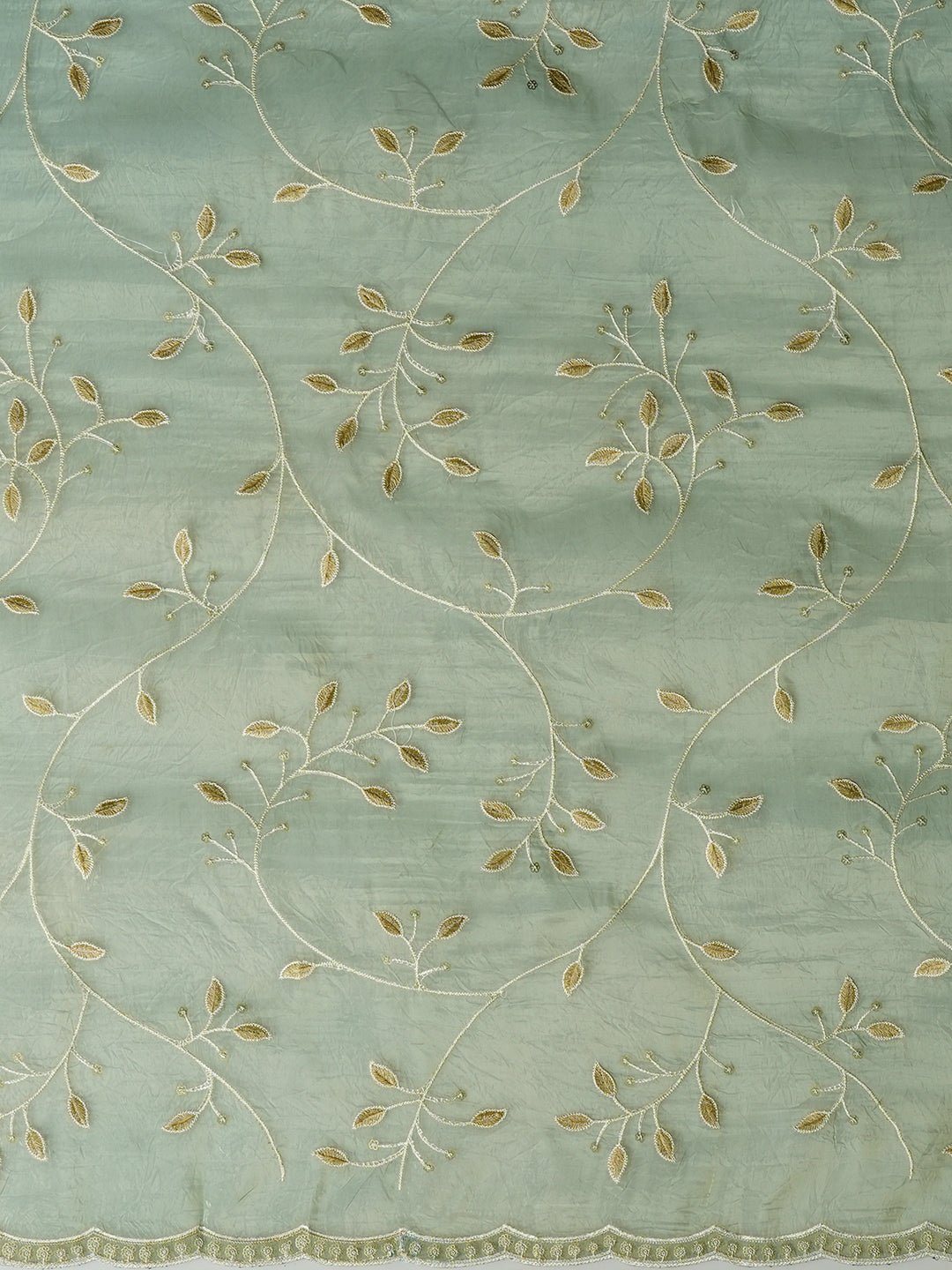 Metallic Sea Green Tissue Embroidered Saree - Ressa