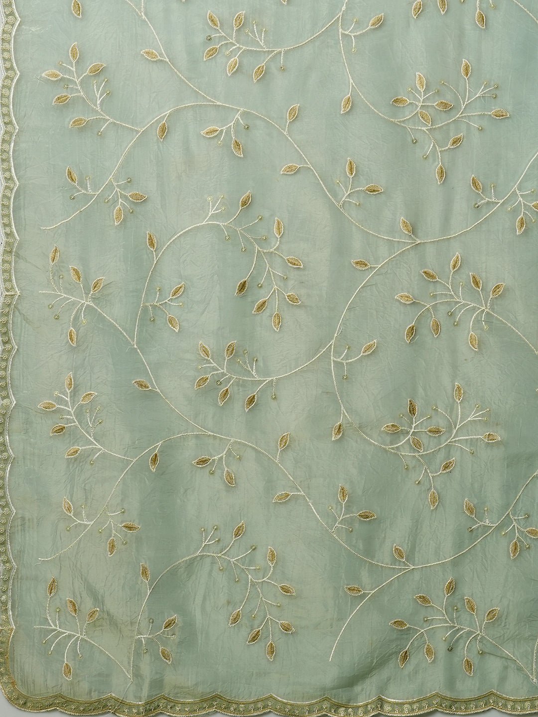 Metallic Sea Green Tissue Embroidered Saree - Ressa