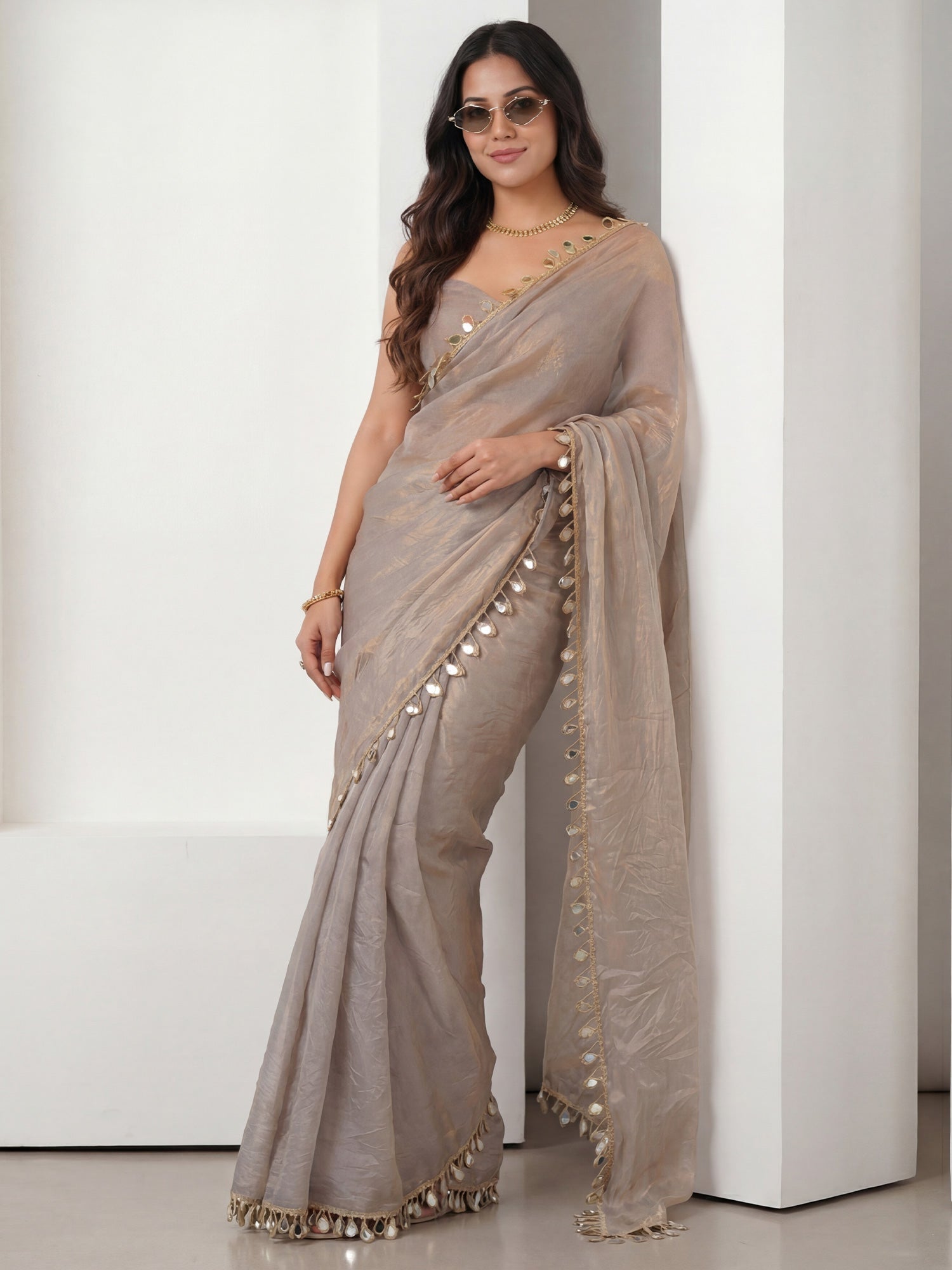 Metallic Shimmer Tissue Saree - Ressa