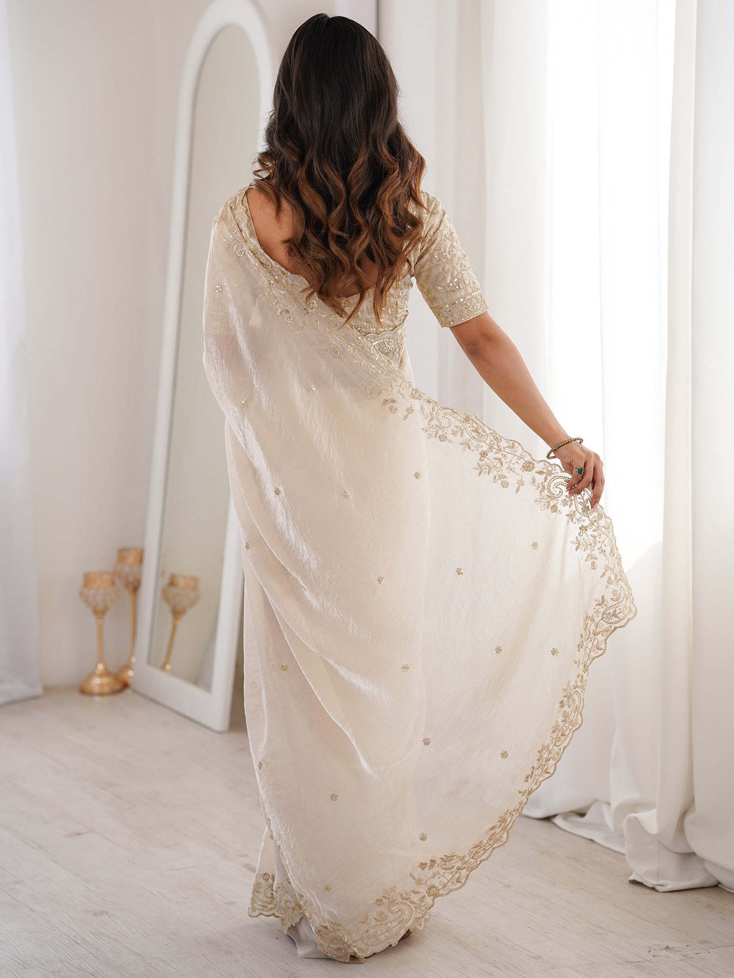 Metallic Tissue Silk Scalloped Embroidery Saree - Ressa