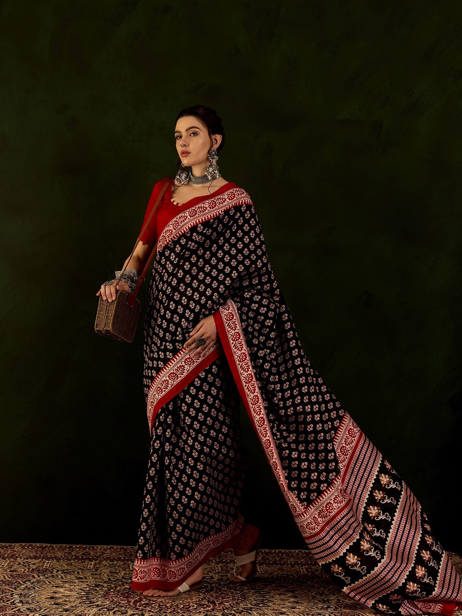 Midnight Black Bhagalpuri Silk Printed Saree - Ressa