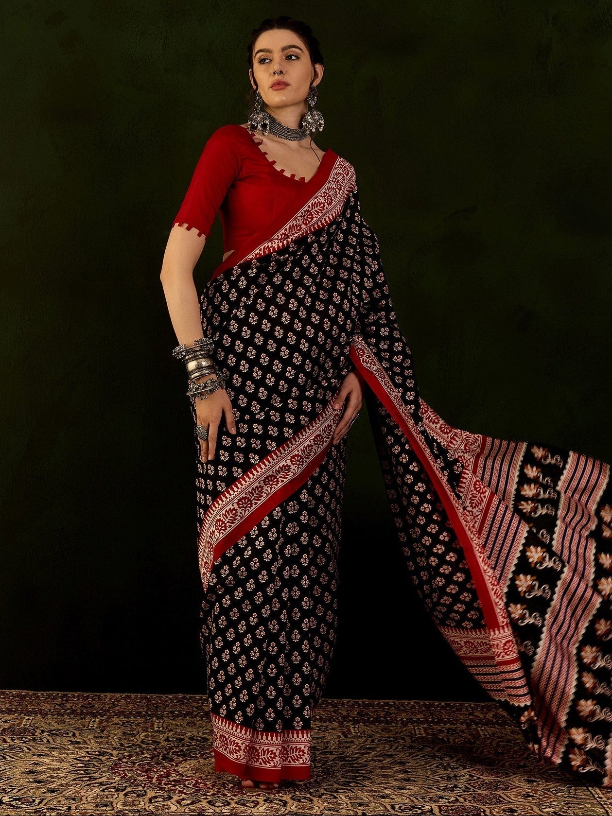 Midnight Black Bhagalpuri Silk Printed Saree - Ressa
