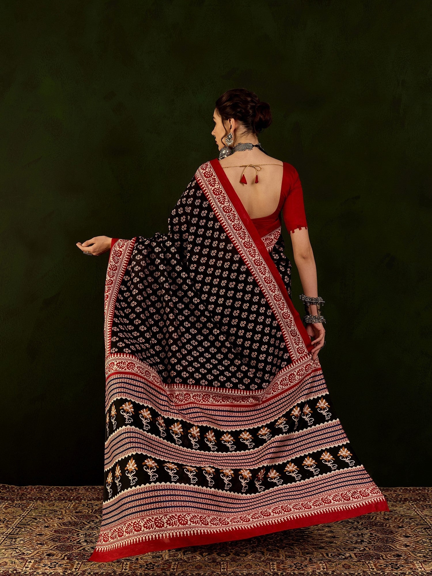 Midnight Black Bhagalpuri Silk Printed Saree - Ressa