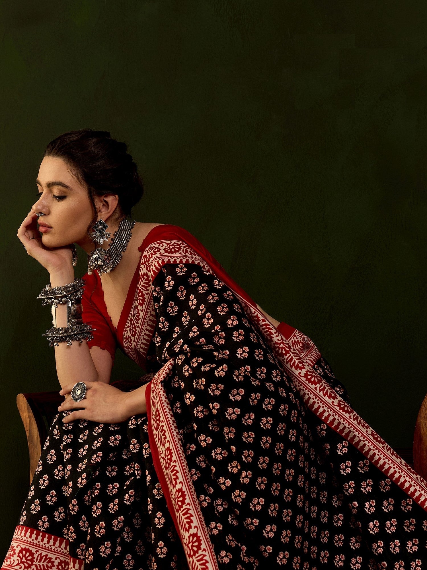Midnight Black Bhagalpuri Silk Printed Saree - Ressa