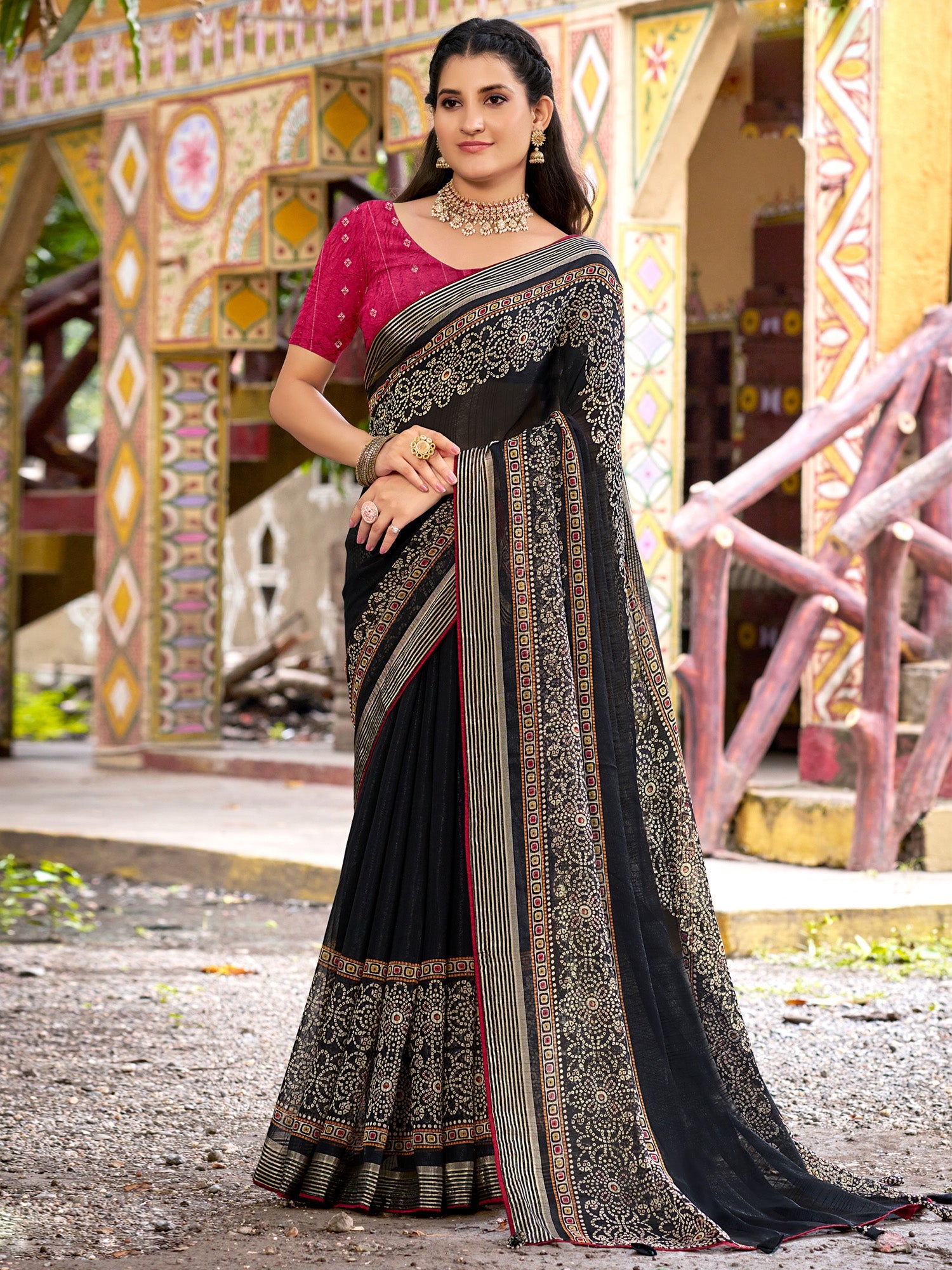 Midnight Black Chiffon Saree - Ressa