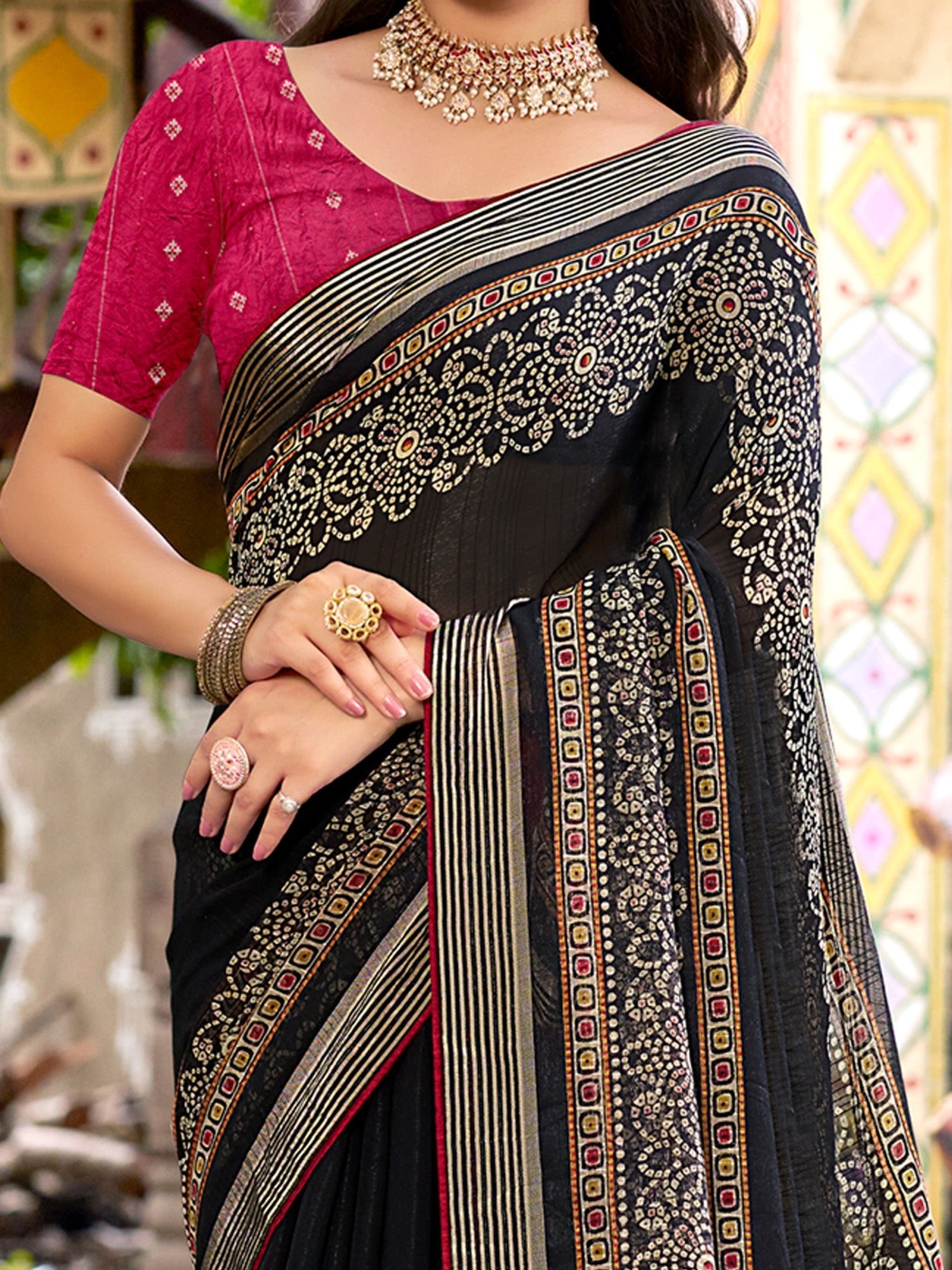 Midnight Black Chiffon Saree - Ressa