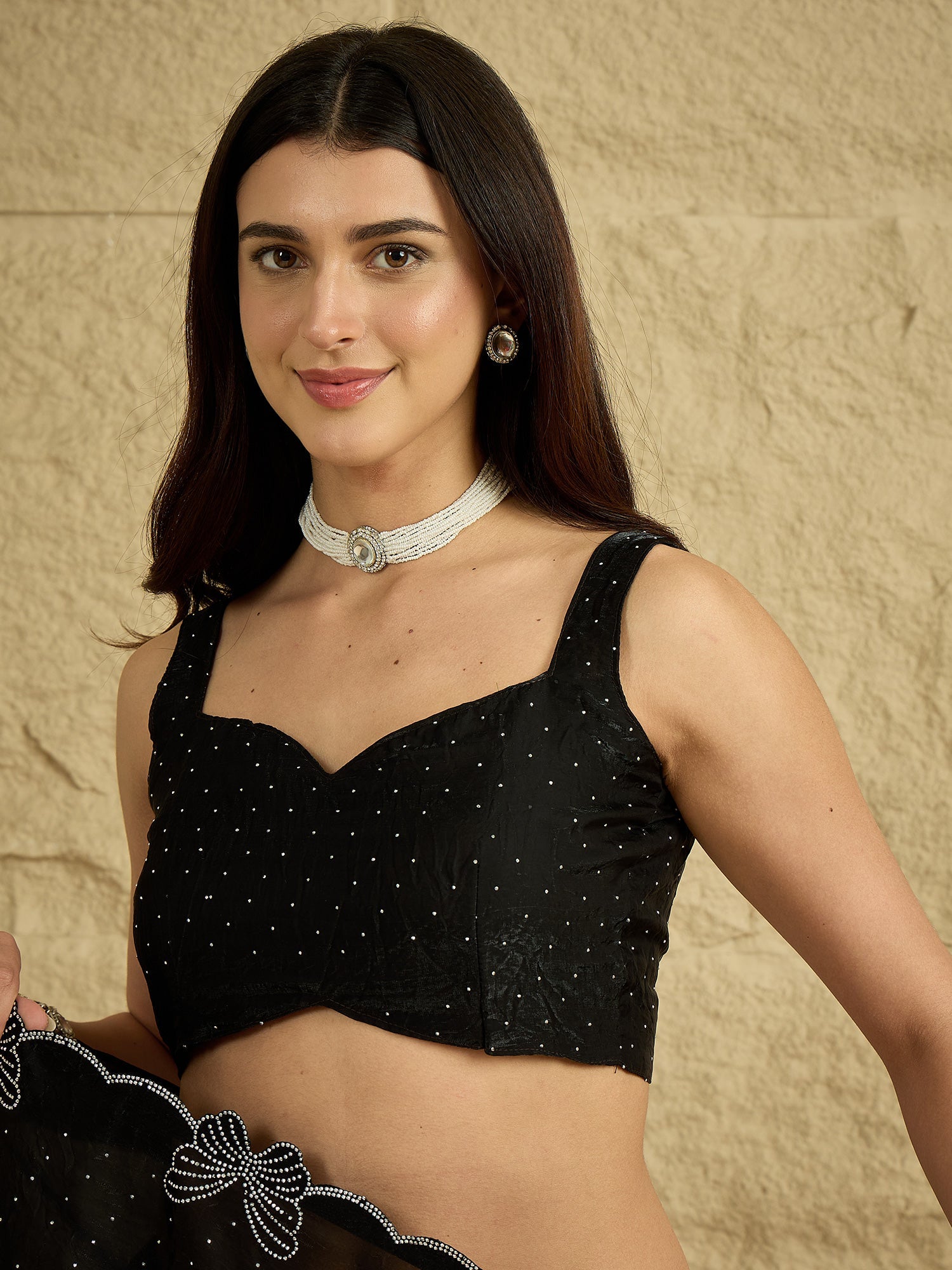 Midnight Black Georgette Saree with Butterfly Cut-Work - Ressa
