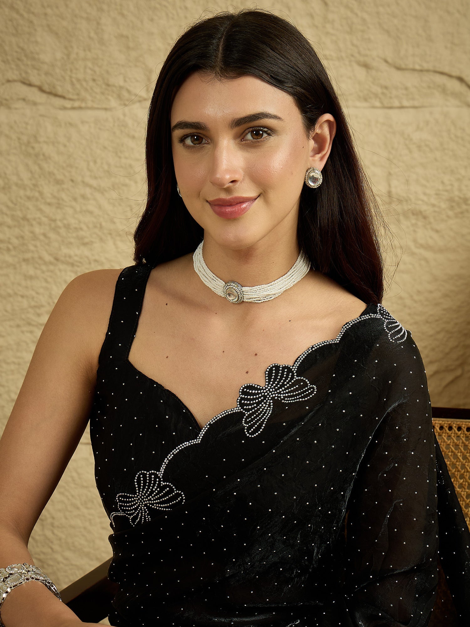 Midnight Black Georgette Saree with Butterfly Cut-Work - Ressa