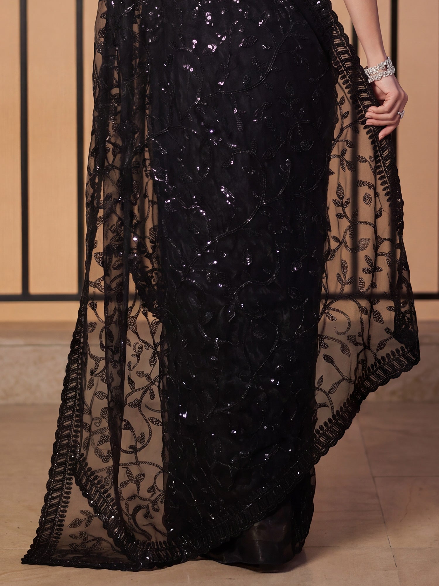 Midnight Black Net Saree - Ressa