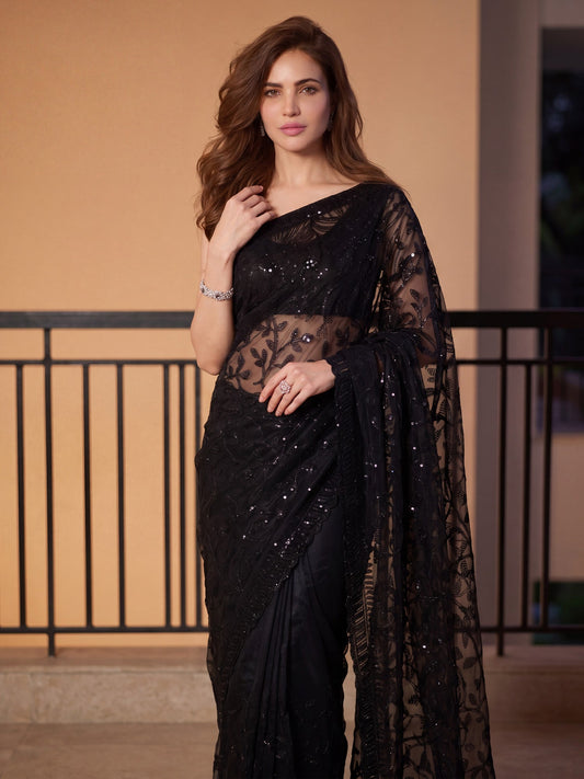 Midnight Black Net Saree - Ressa