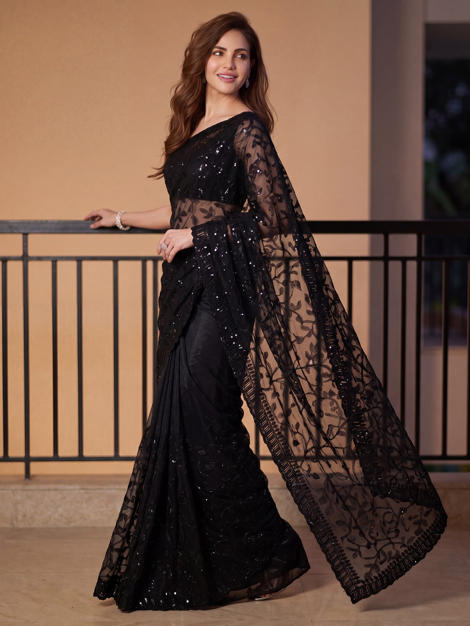 Midnight Black Net Saree - Ressa