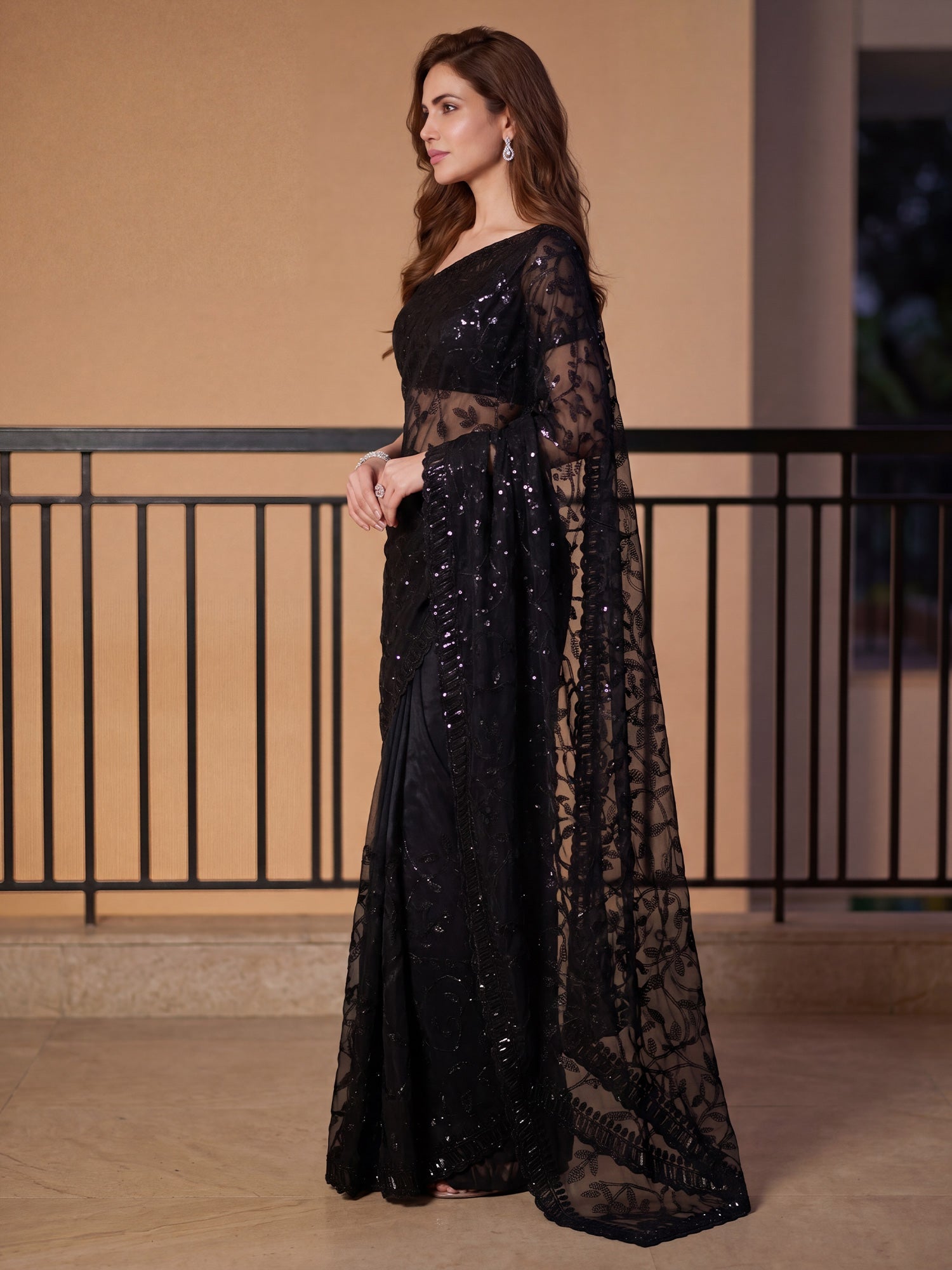 Midnight Black Net Saree - Ressa