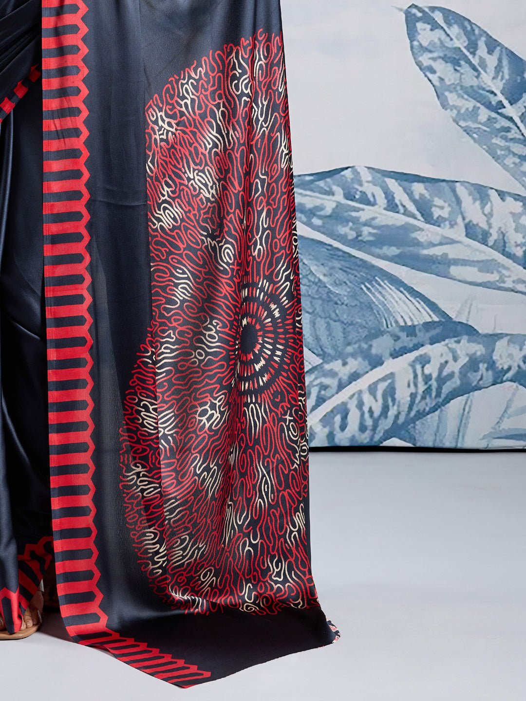 Midnight Black Satin Digital Print Saree - Ressa