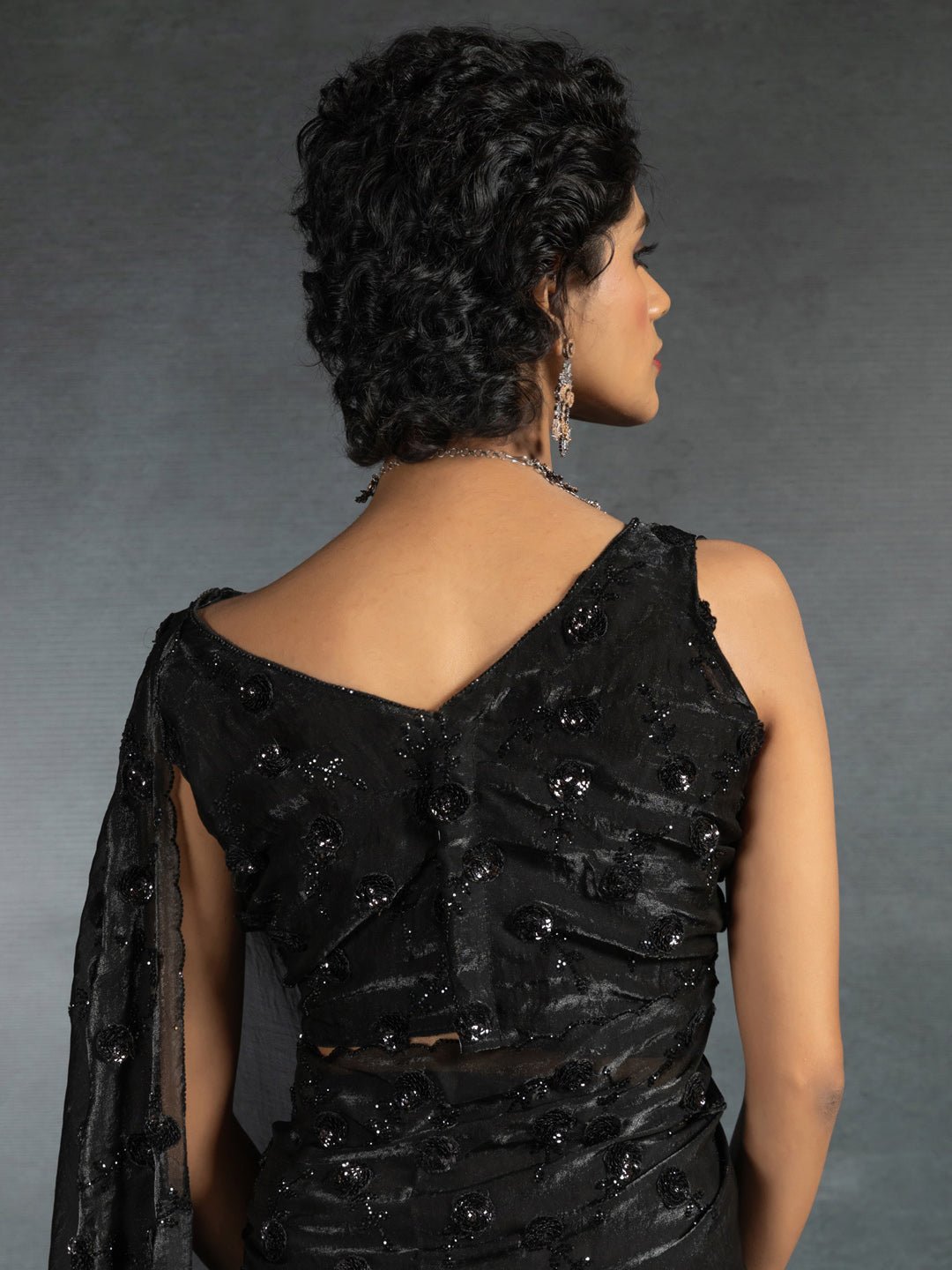 Midnight Black Satin Silk Saree - Ressa