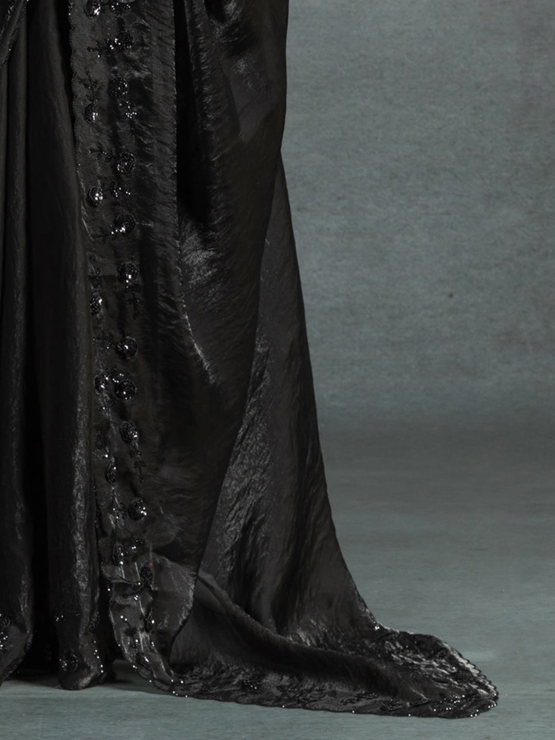 Midnight Black Satin Silk Saree - Ressa